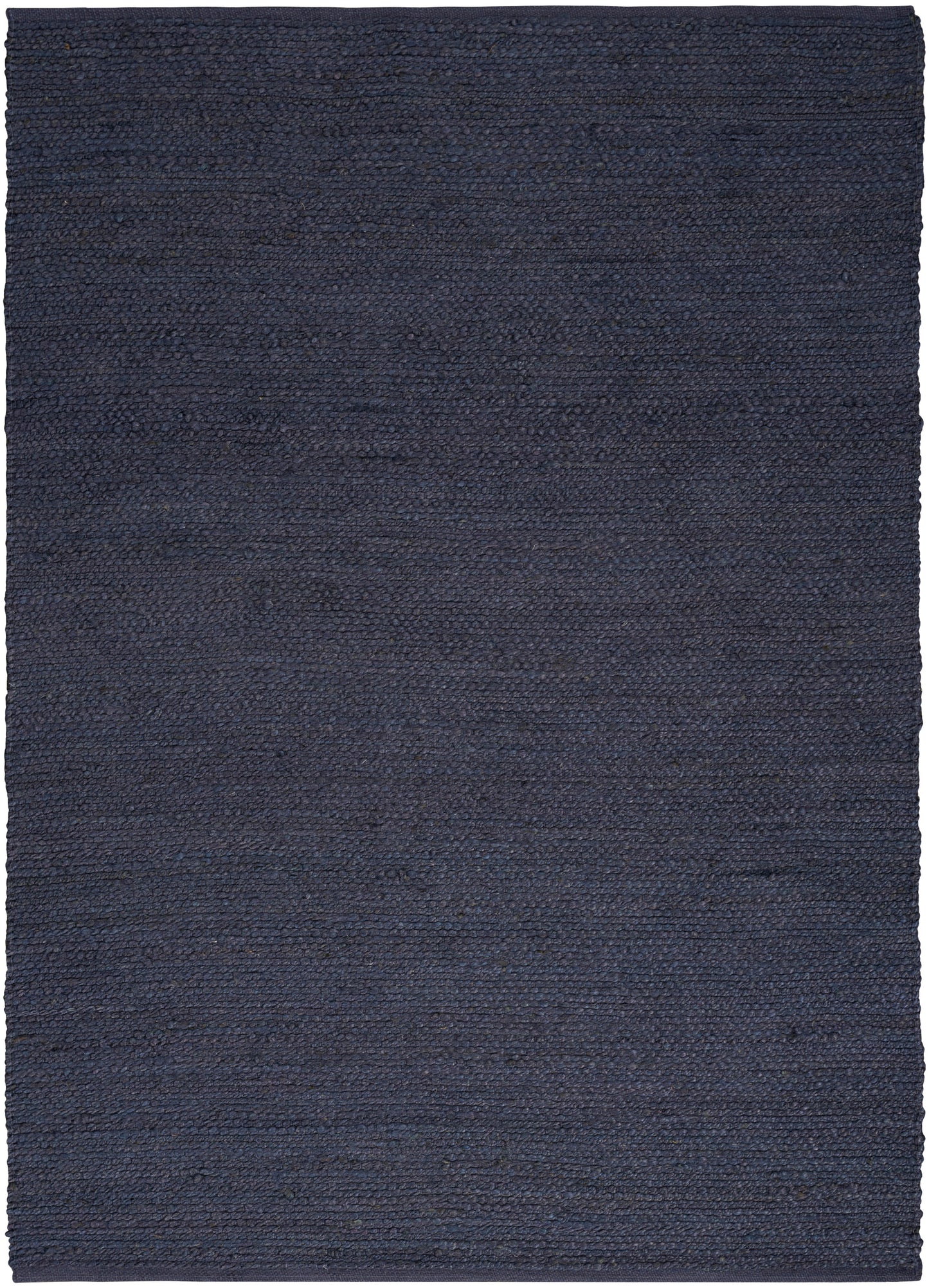 Dark navy blue rectangular rug with dense looped weave and soft texture; versatile floor covering.