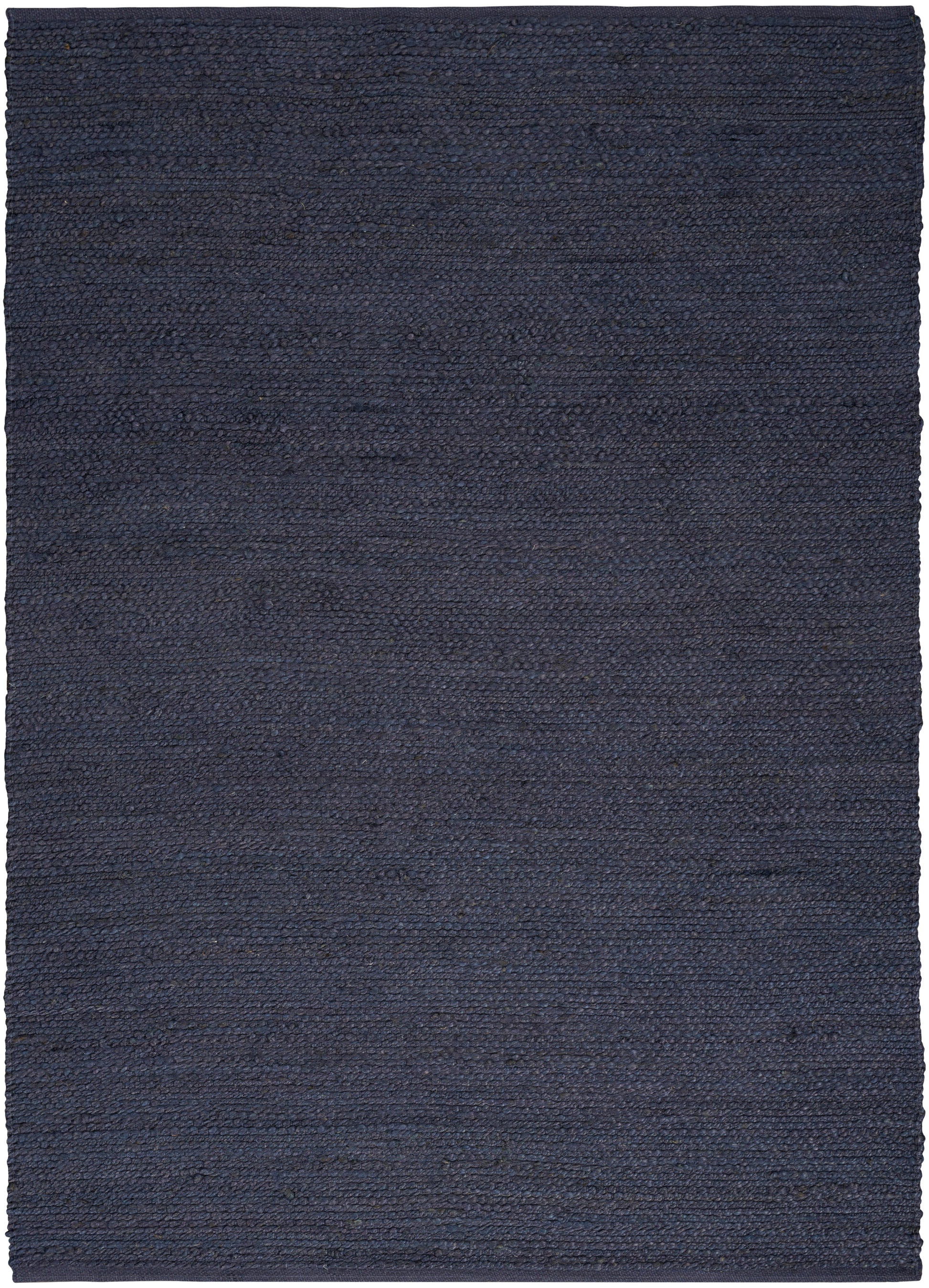 Dark navy blue rectangular rug with dense looped weave and soft texture; versatile floor covering.