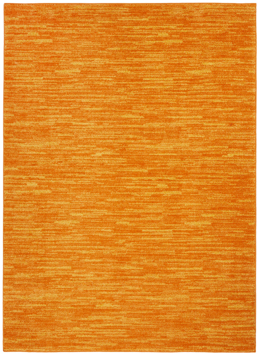 Bright orange rectangular rug with subtle lighter orange horizontal striations; modern flat-weave style.