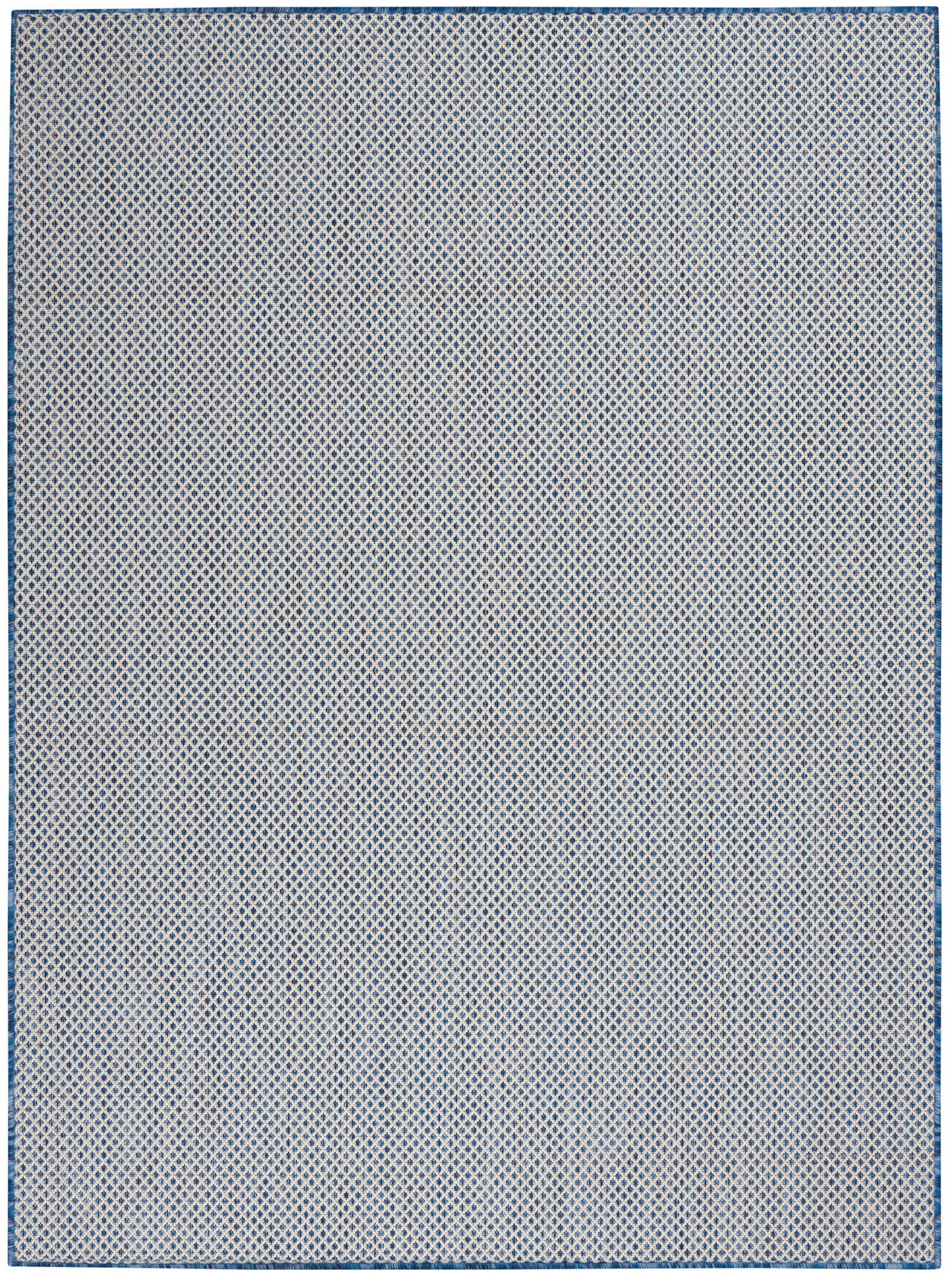 Rectangular rug with blue border and cream diamond lattice pattern; flatwoven, modern geometric style for living room.