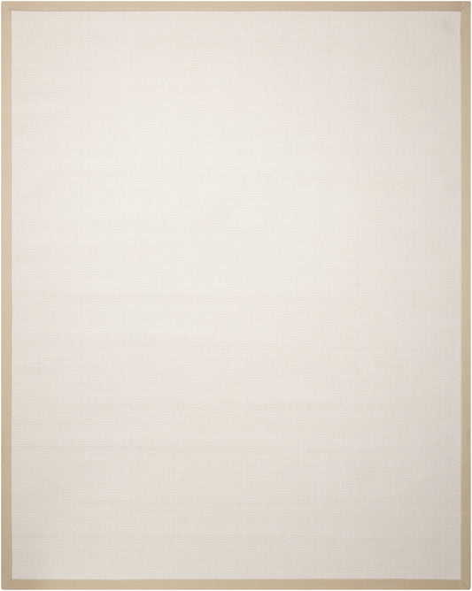Beige rug laid flat on the floor; 8' x 10'.