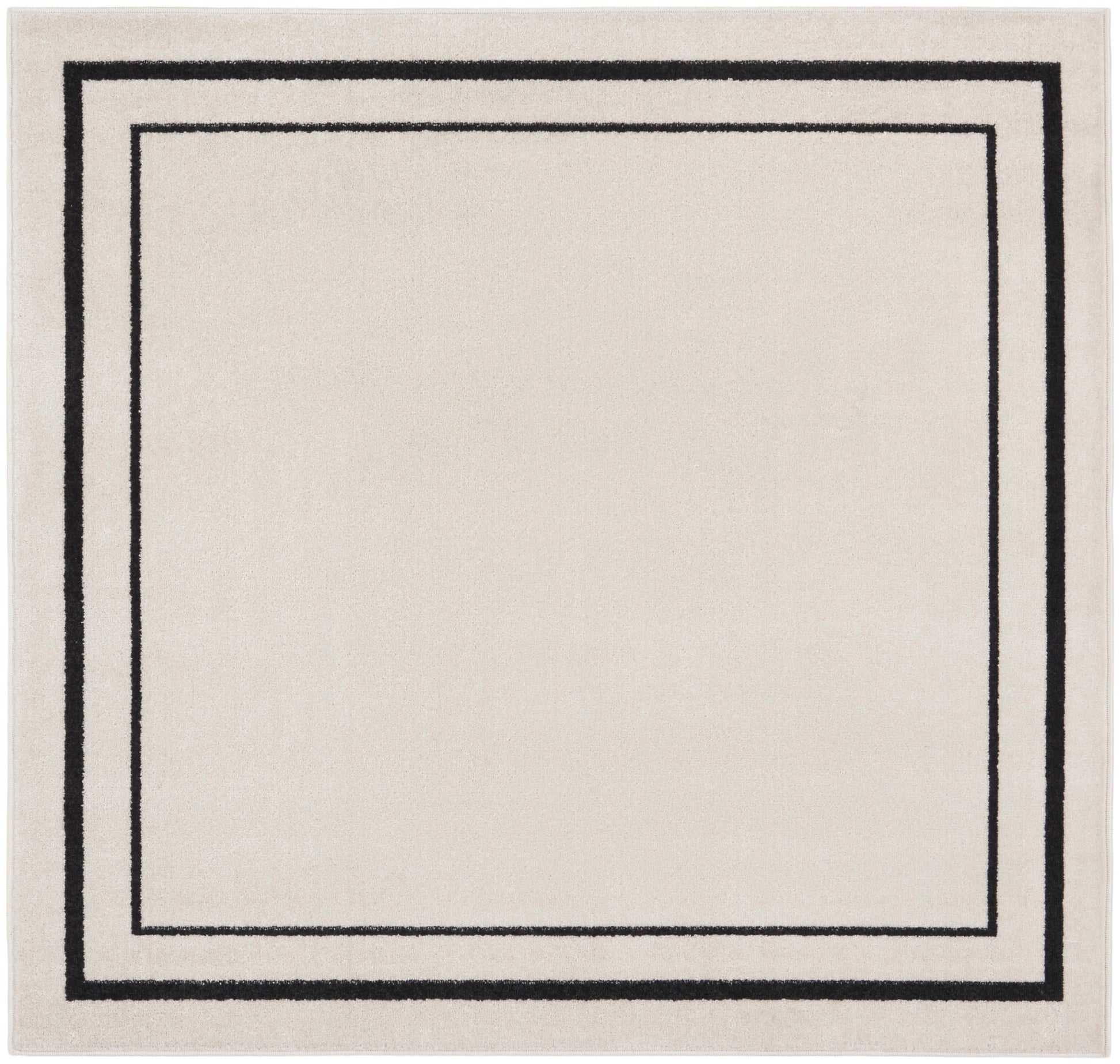 Beige rectangular rug with black nested square borders, minimalist geometric design.