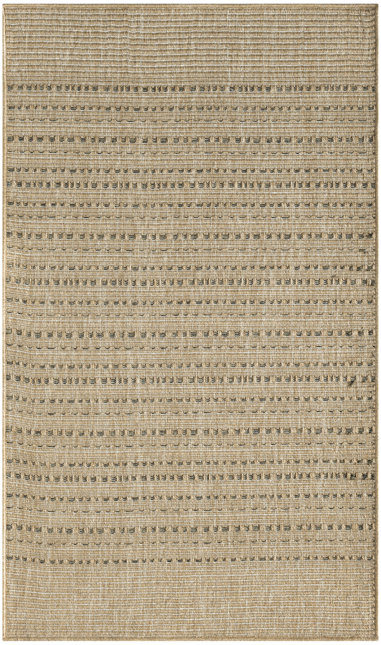 Natural beige woven jute rug with light striped pattern and textured weave; rectangular, casual coastal style.