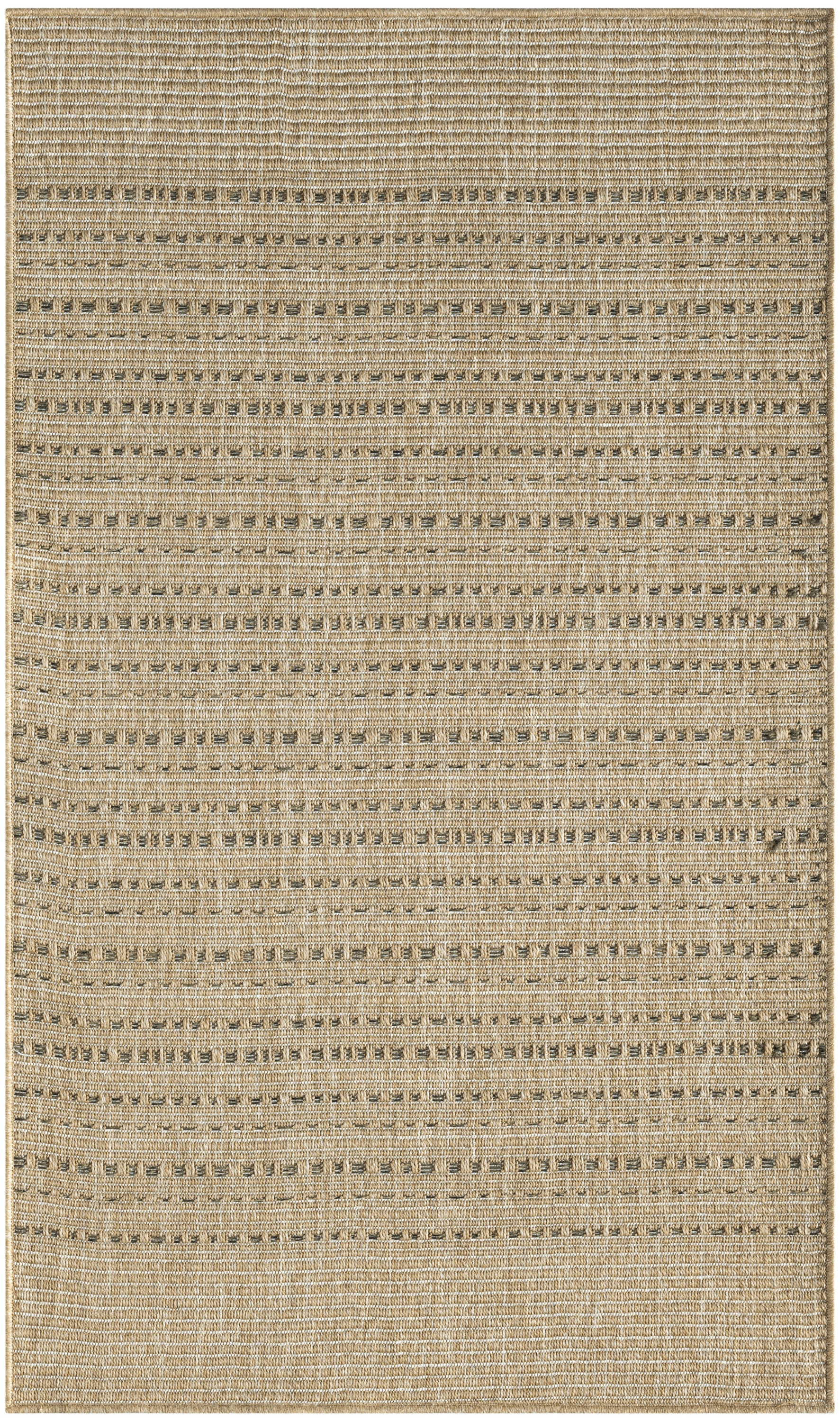 Natural beige woven jute rug with light striped pattern and textured weave; rectangular, casual coastal style.
