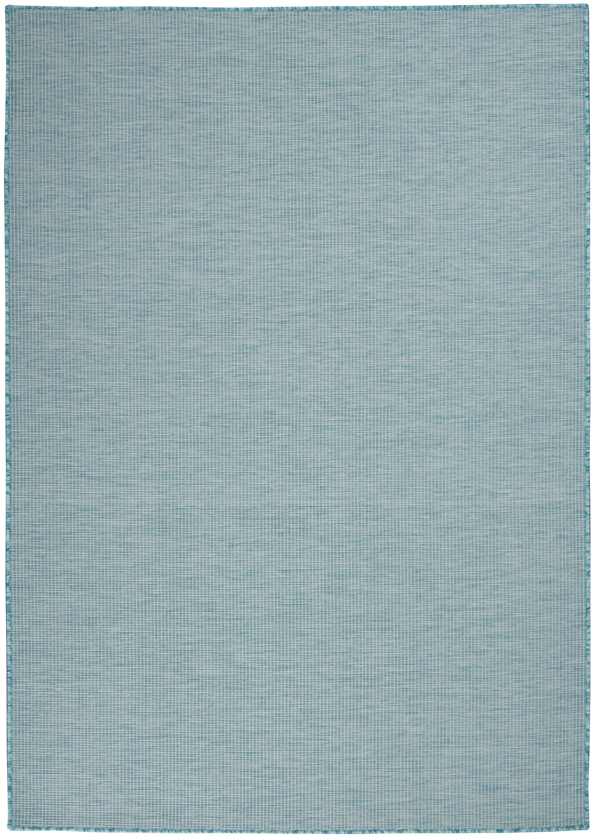 Light blue rectangular flat-weave rug with subtle grid texture and matching border, ideal for living room decor.