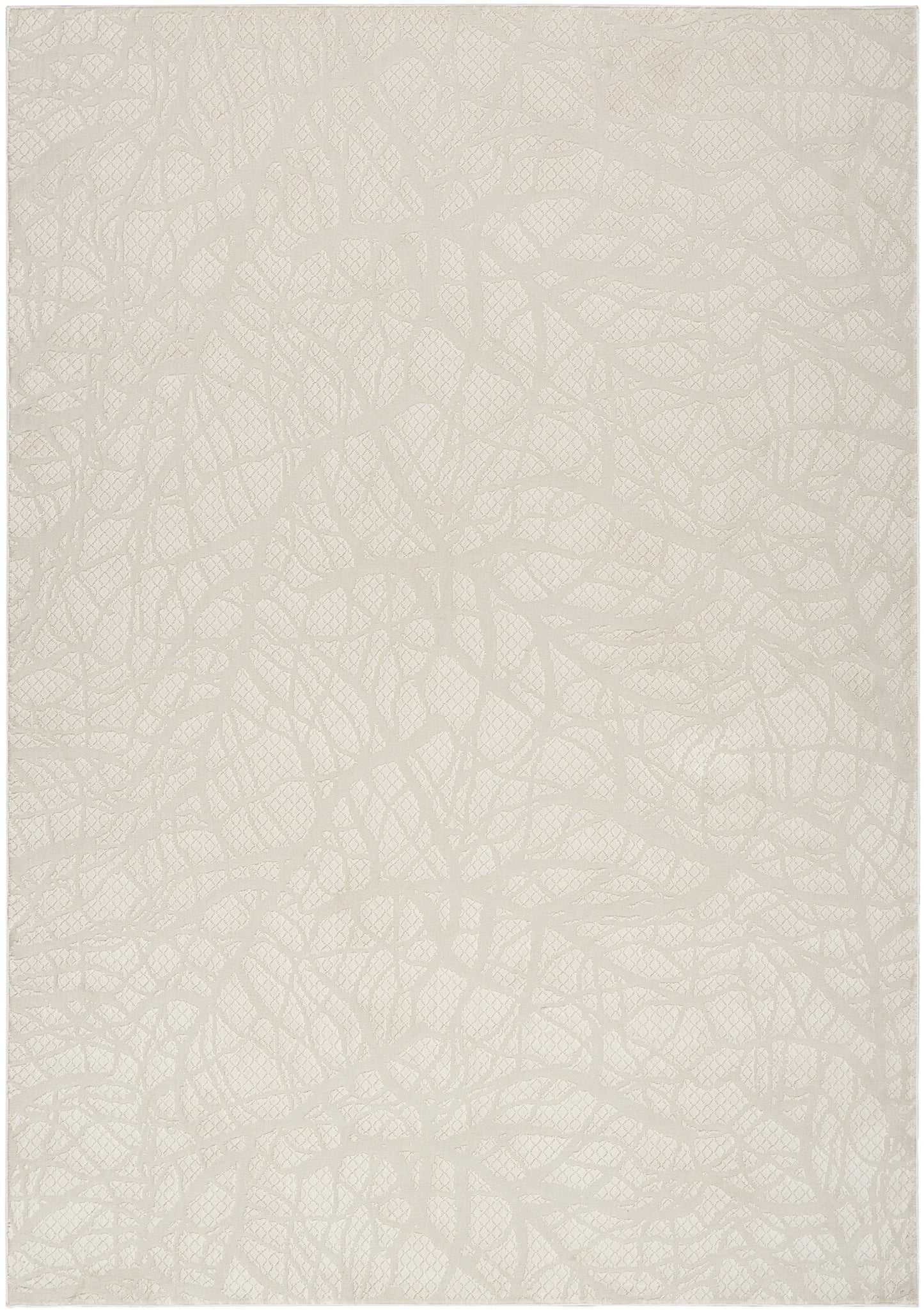 Beige rug with a subtle modern pattern; neutral backdrop.