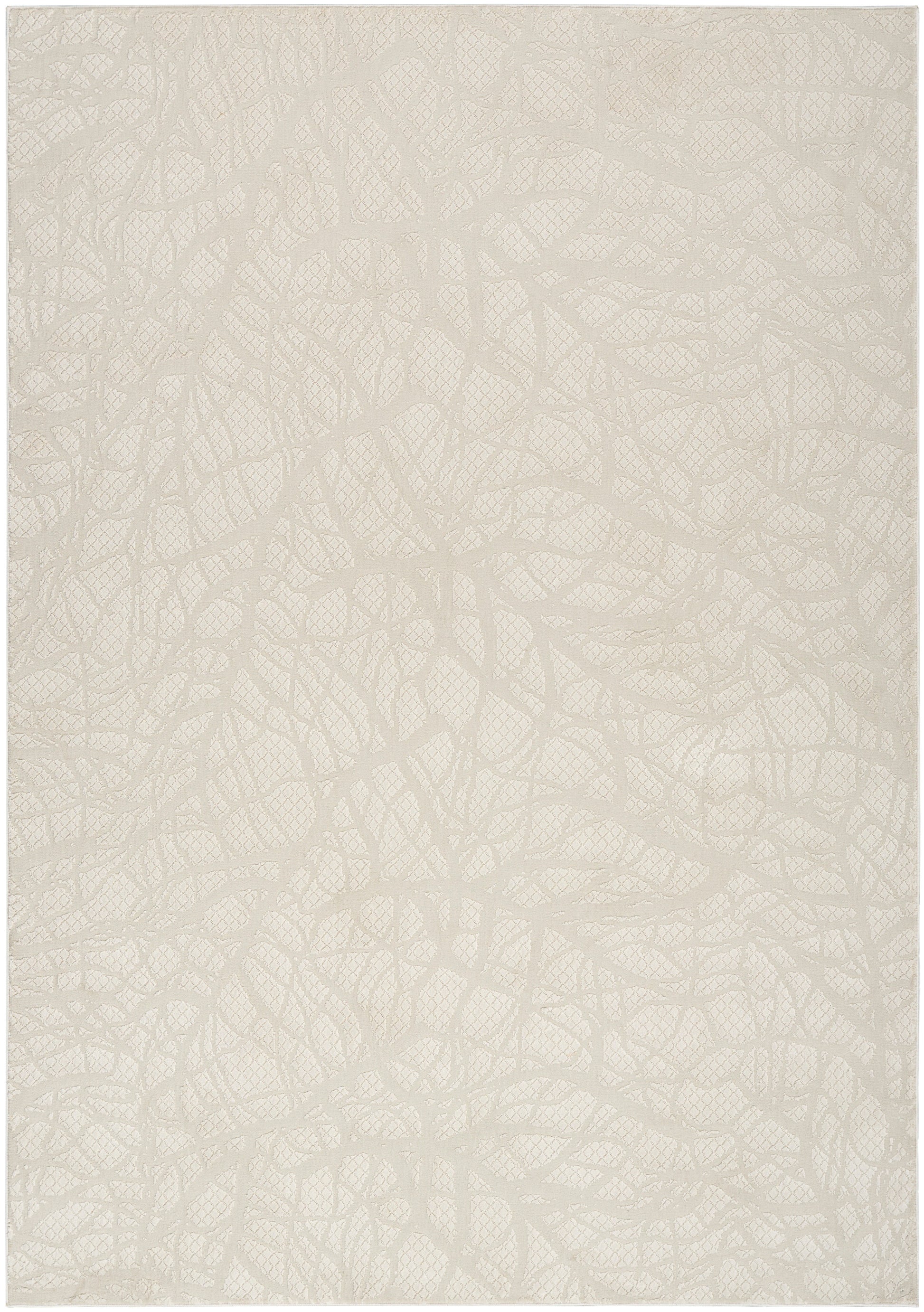 Beige rug with a subtle modern pattern; neutral backdrop.