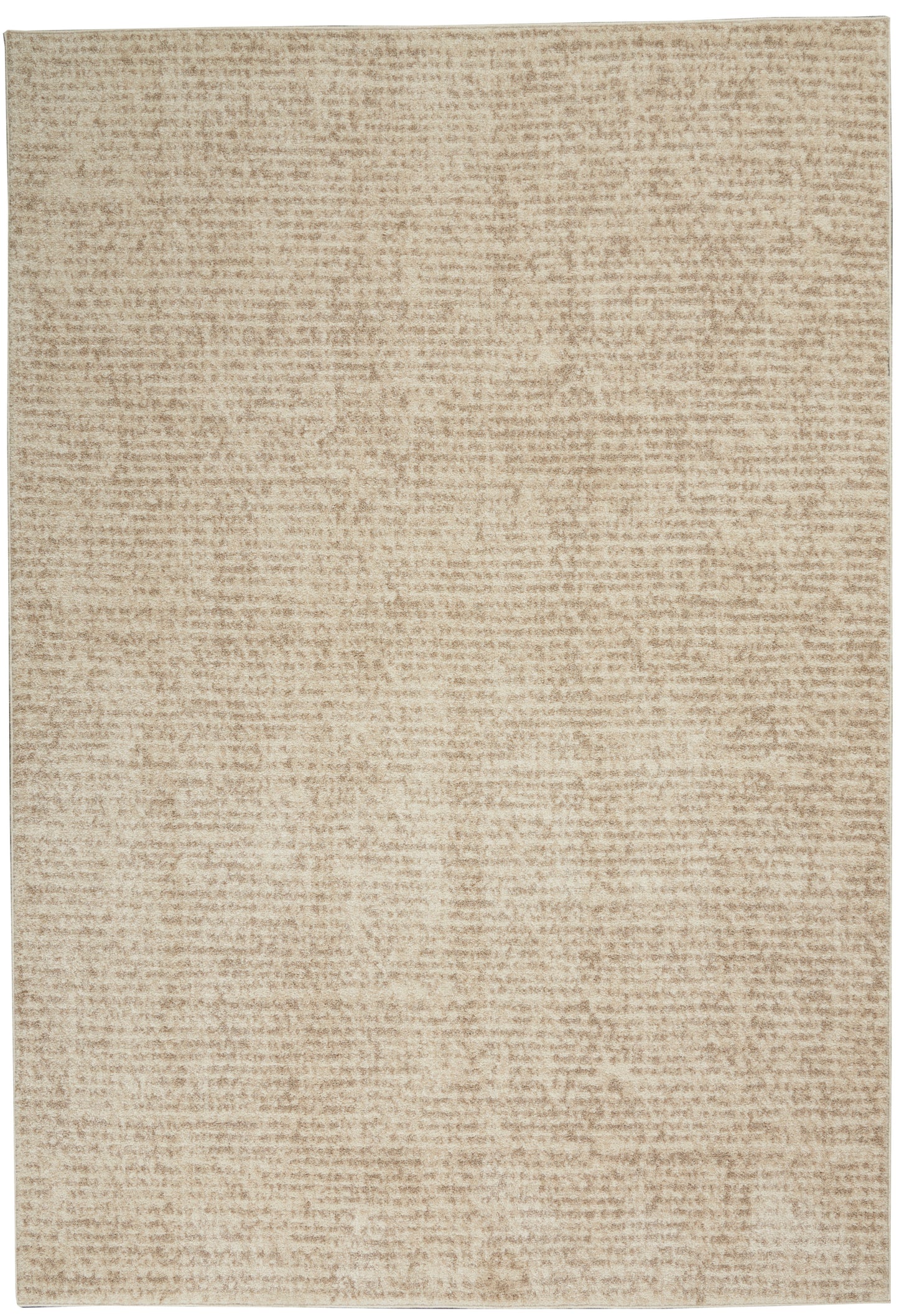 Beige rectangular rug with soft, textured surface and neutral tan tones.