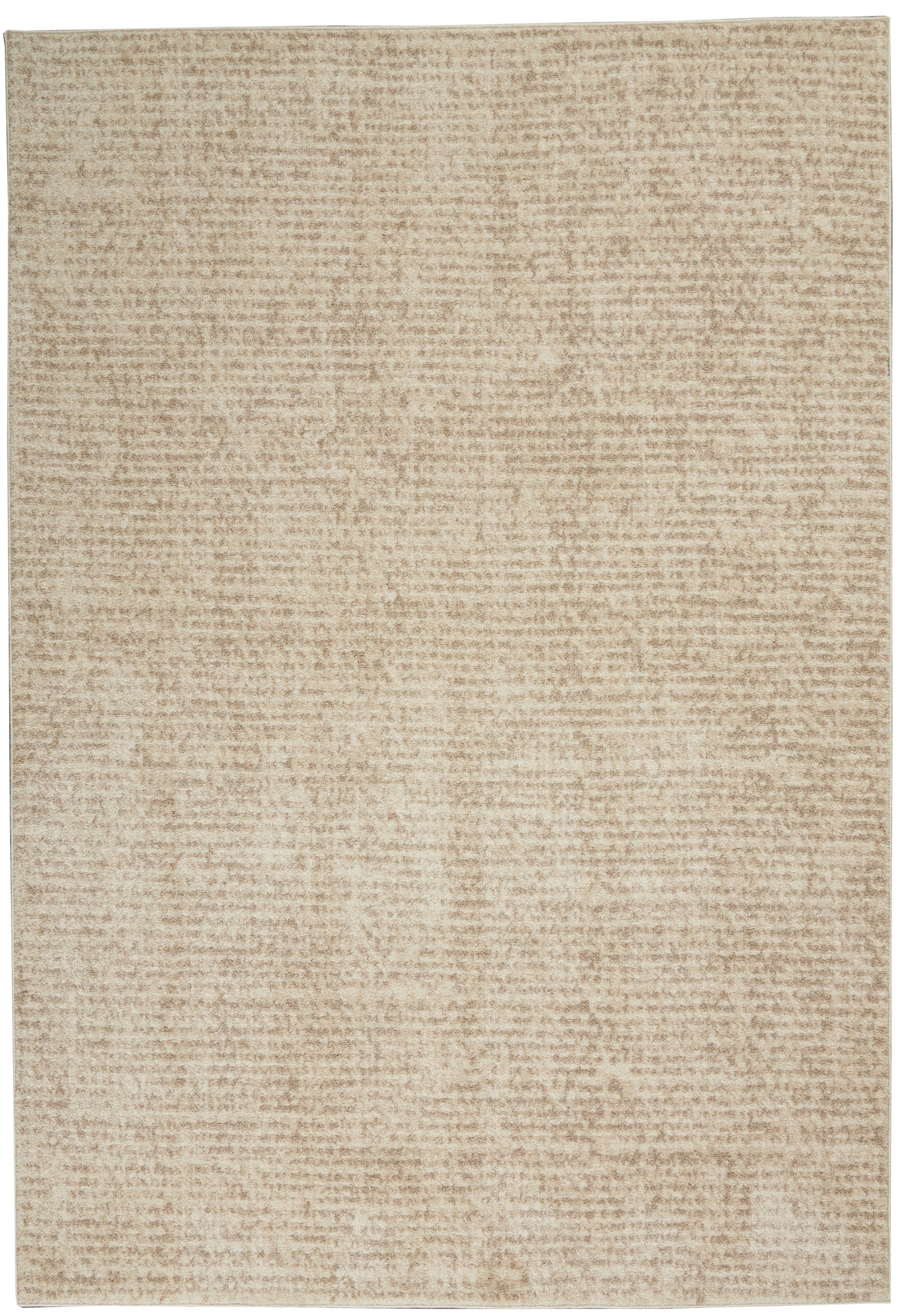 Beige rectangular rug with soft, textured surface and neutral tan tones.