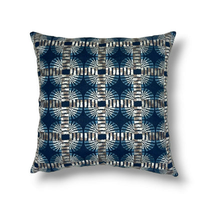 20" Indigo / Blue / Navy / Taupe Cotton Blend (AppliquéEmbroidered Linen Blend Pillow Cover in Clarence House Jimbaran – Indigo Fabric