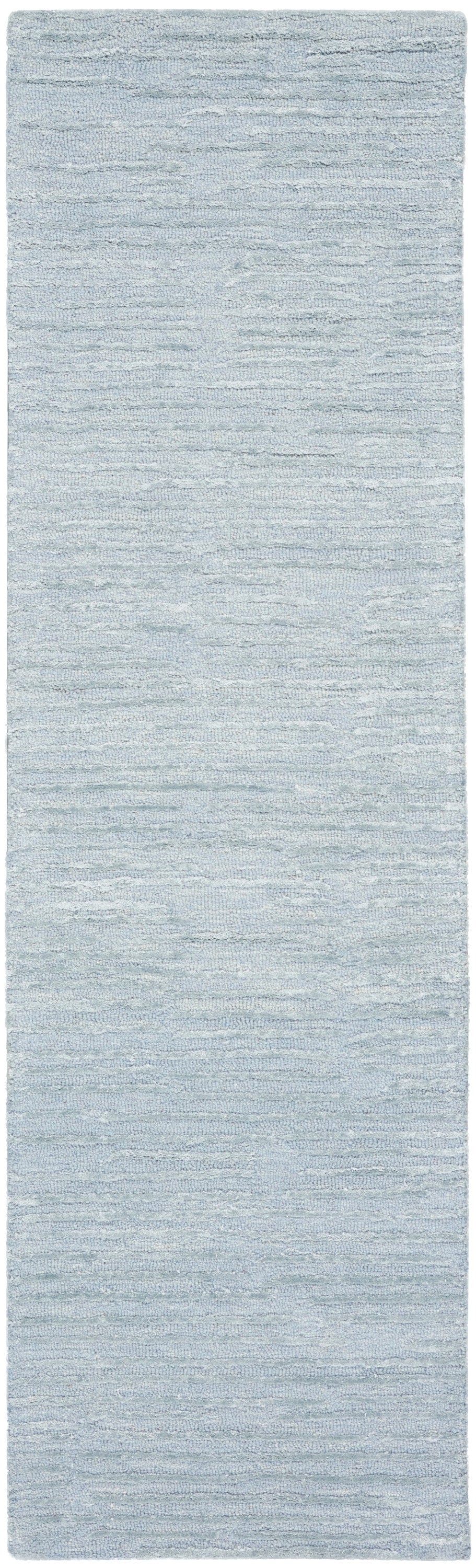 Soft blue-gray shag rug runner with plush textured pile, ideal for hallway or living room.