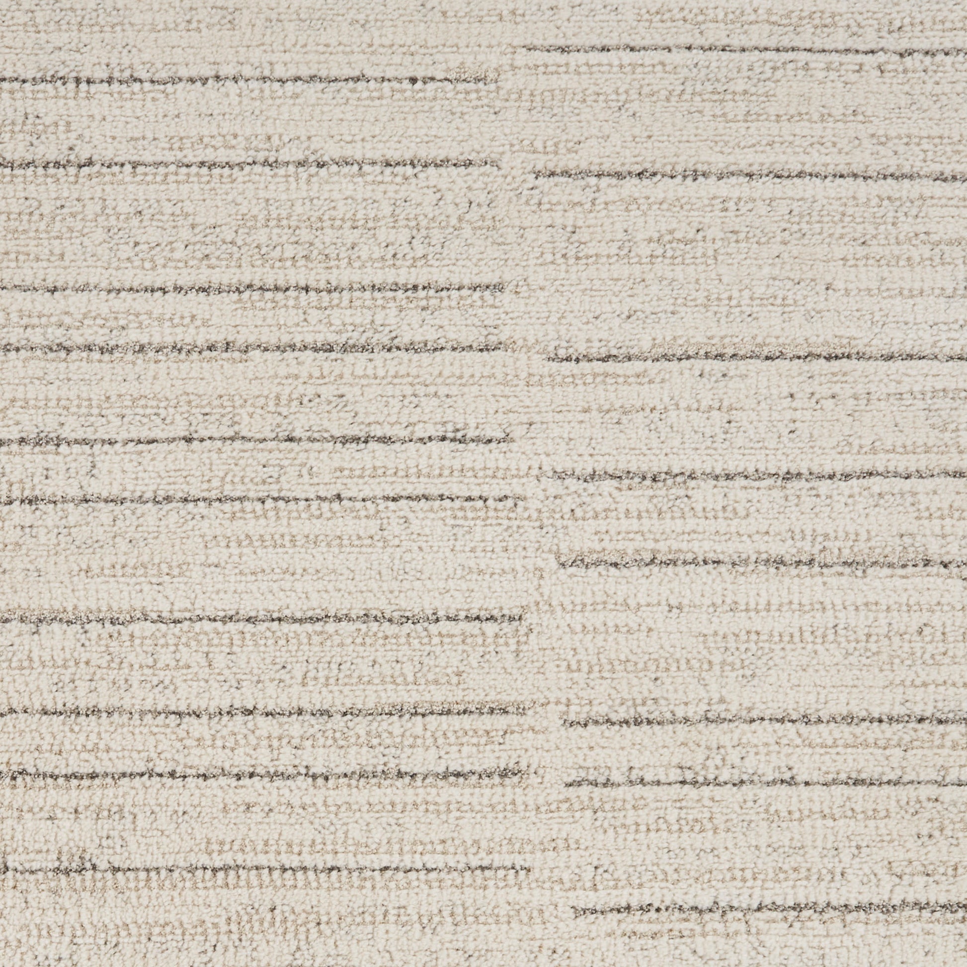 Beige woven area rug with subtle horizontal cream and taupe stripes.