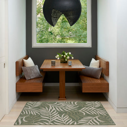 Outdoor rug 3' x 5' with a green leaf pattern.