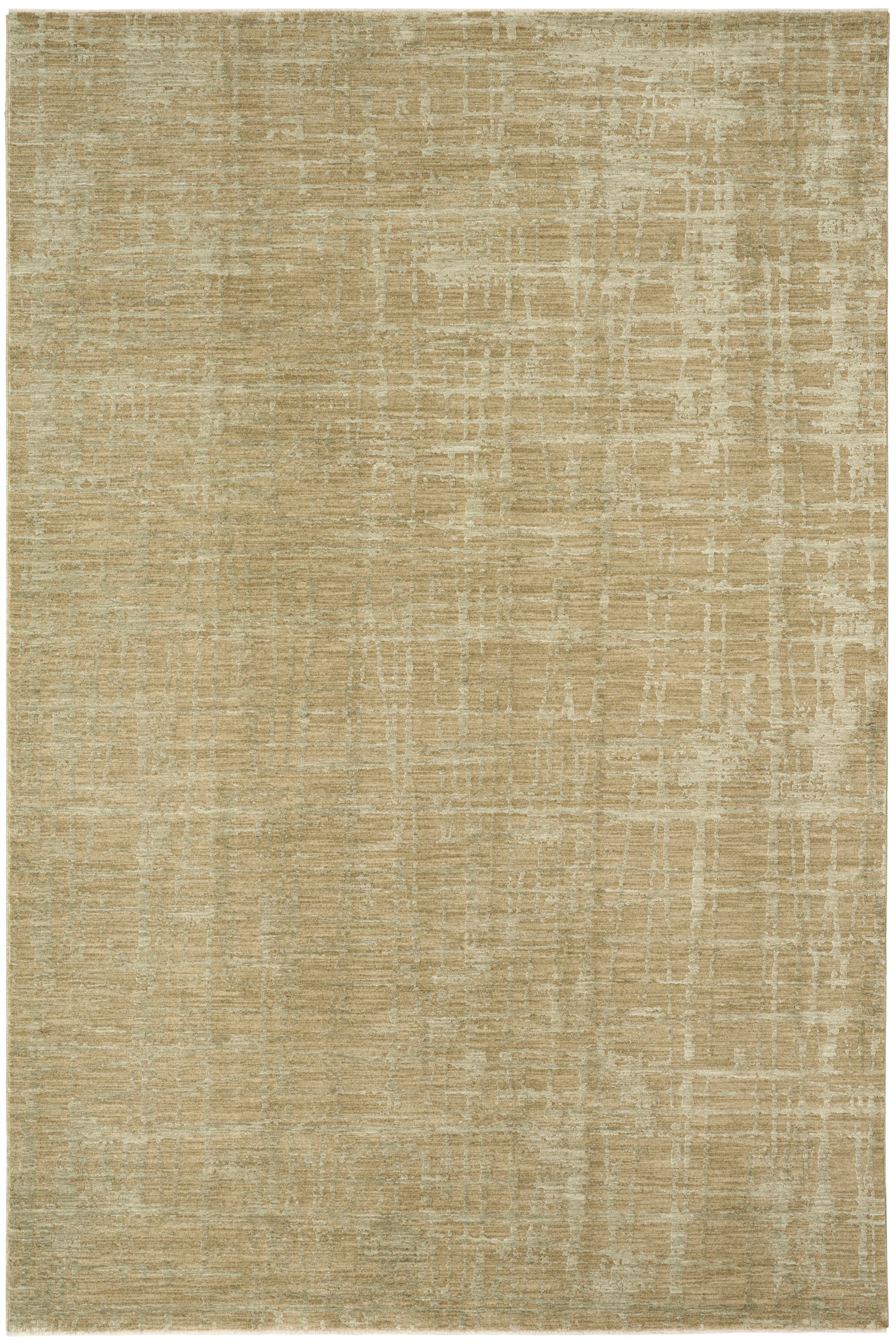 Beige distressed rug with subtle tan grid pattern and soft vintage texture.