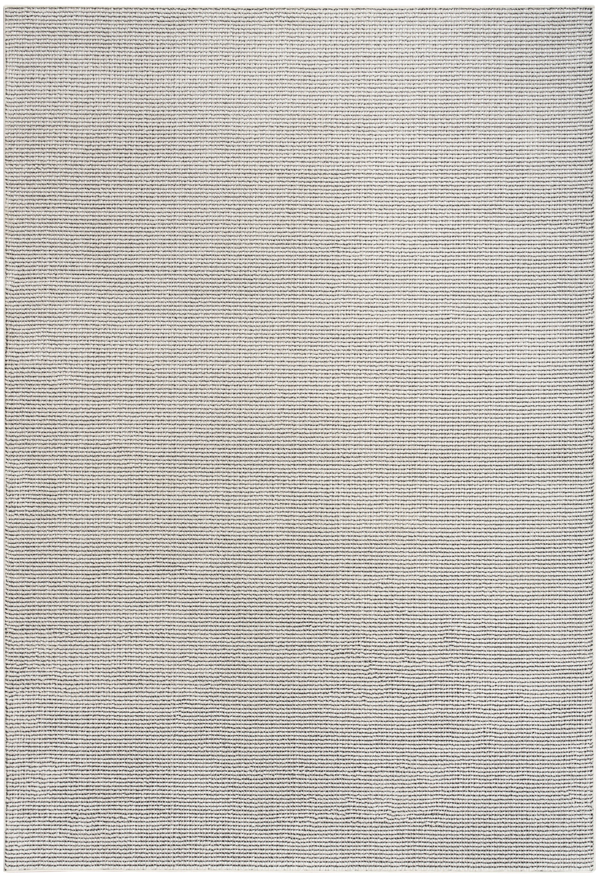 Neutral taupe-gray flatwoven rug with subtle horizontal stripes.