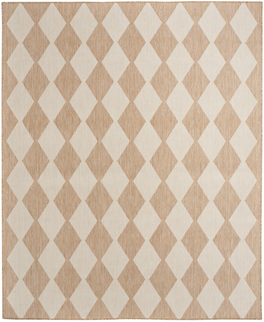 Rectangular flatwoven rug in beige and ivory with a diamond lattice pattern; neutral textured surface for living rooms.