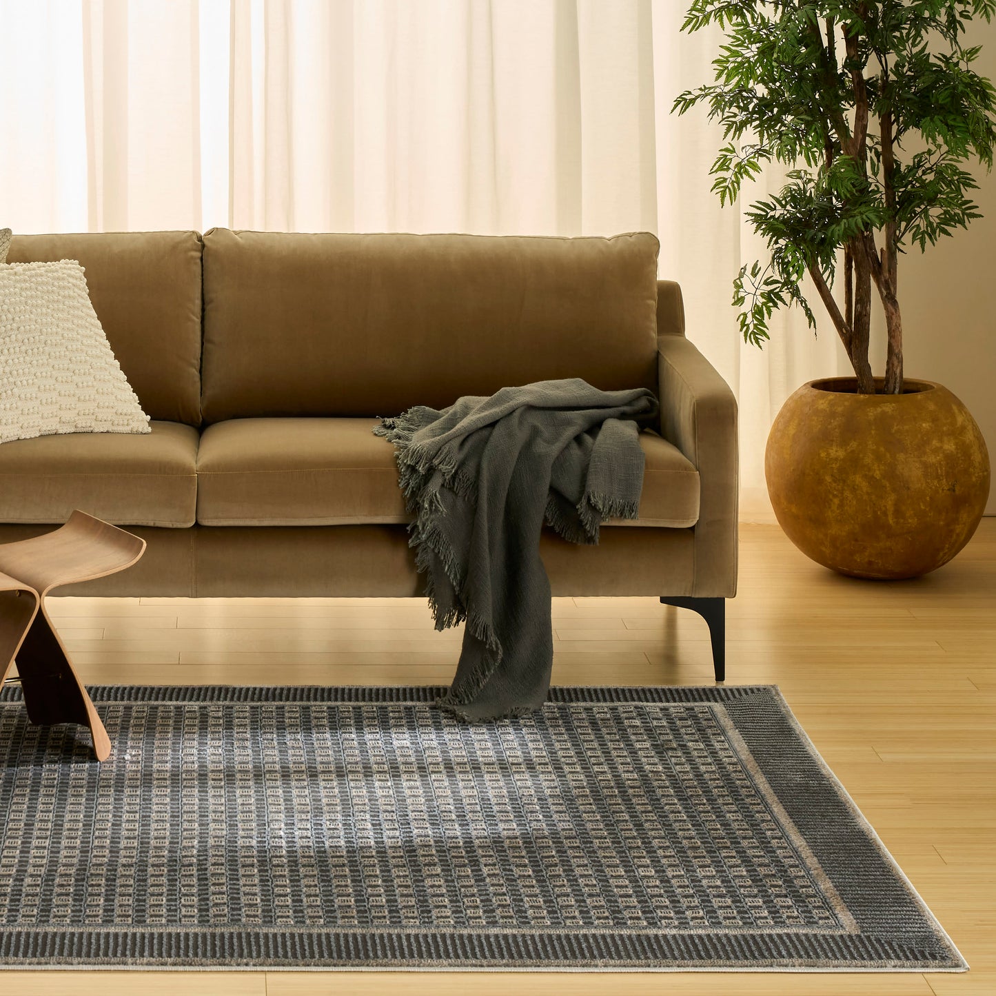 Art Deco rug, blue patterned, 5' x 7'.