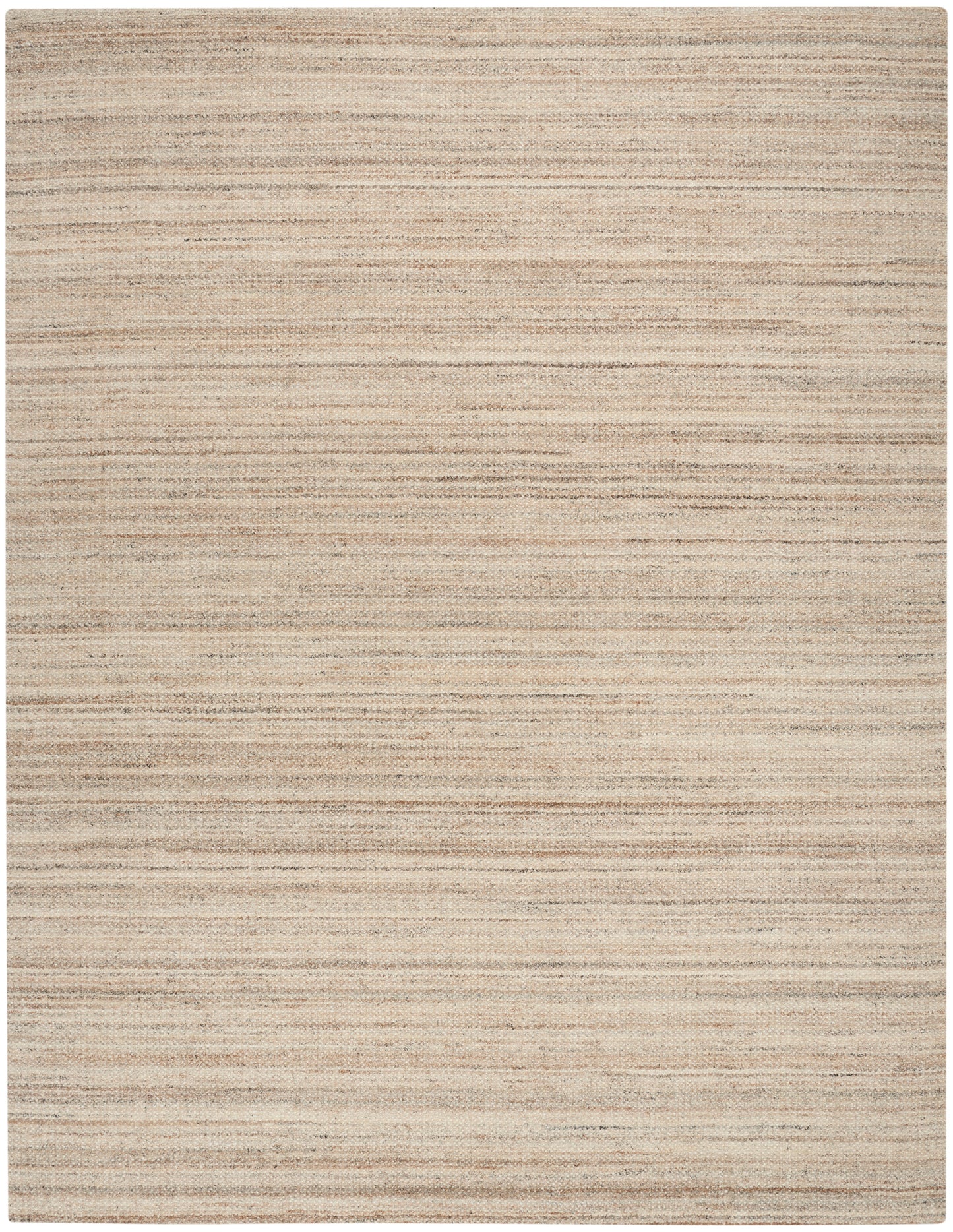 Beige flat-weave rug with subtle tan stripes; neutral, earthy texture for living room or bedroom.