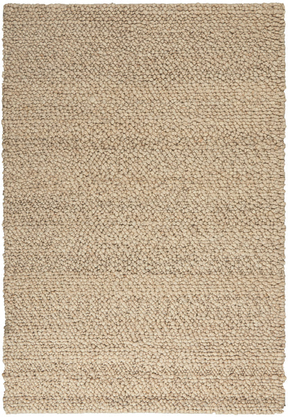 Beige shag rug with chunky boucle loop pile, rectangular & cozy for neutral decor.