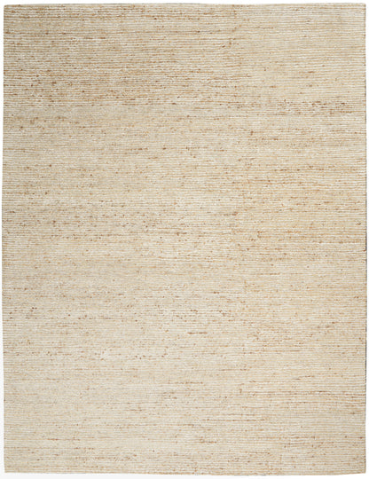 Beige woven area rug with subtle horizontal texture in warm cream tones.