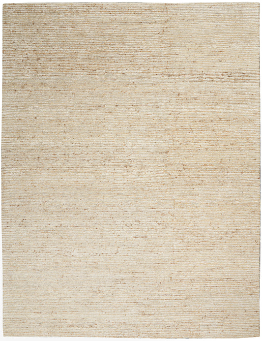 Beige woven area rug with subtle horizontal texture in warm cream tones.