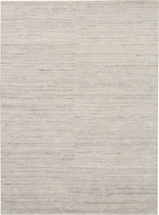 Rectangle beige-gray flat-weave rug with subtle horizontal striations; neutral contemporary style.