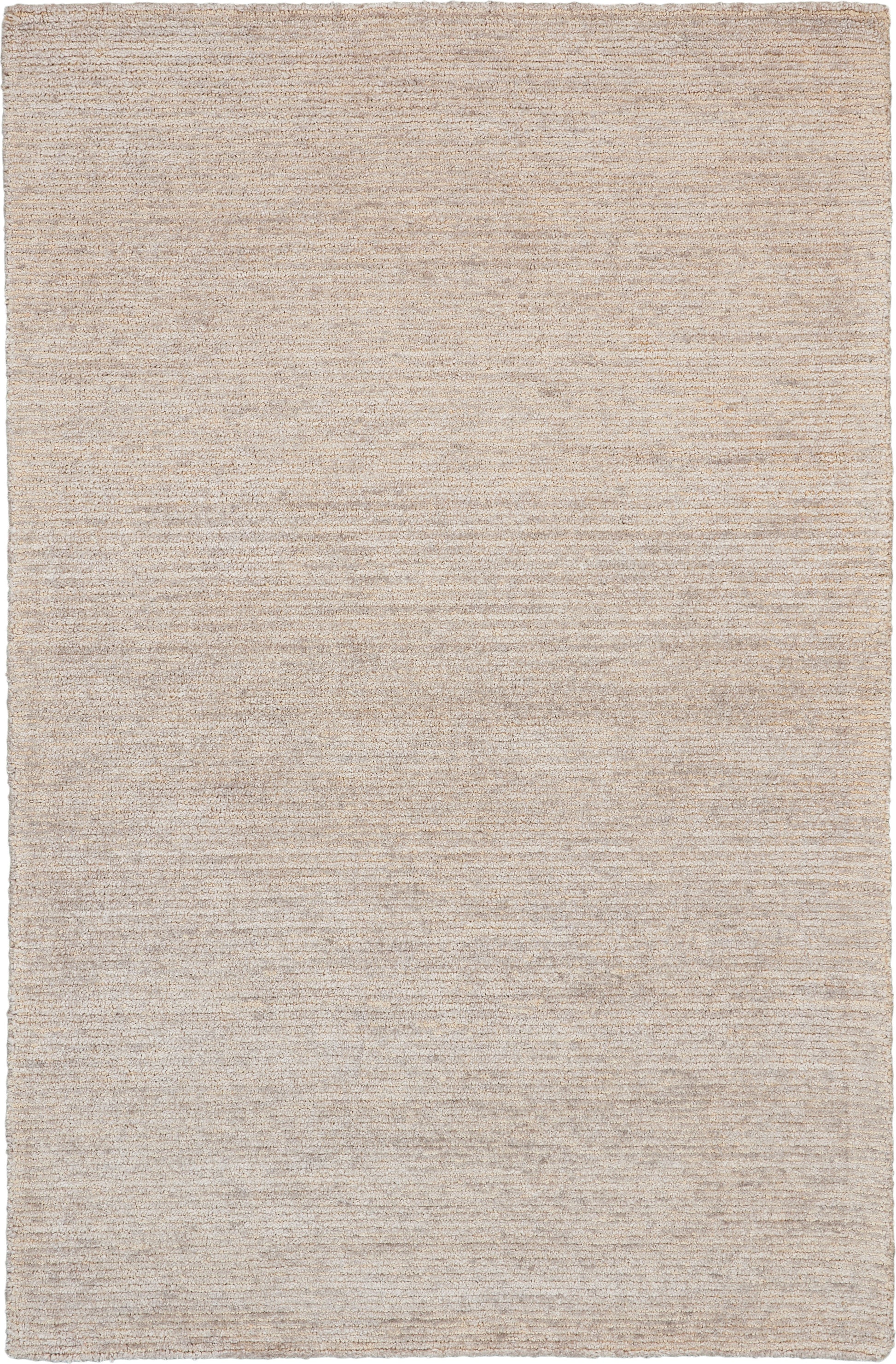 Beige rectangular flat-weave rug with subtle textured stripes; neutral, natural floor covering.