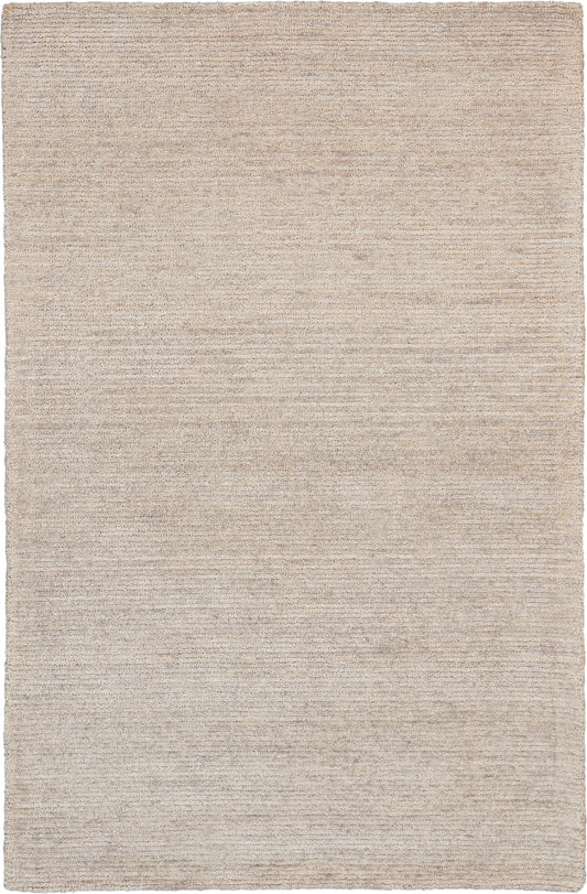 Beige rectangular flat-weave rug with subtle textured stripes; neutral, natural floor covering.