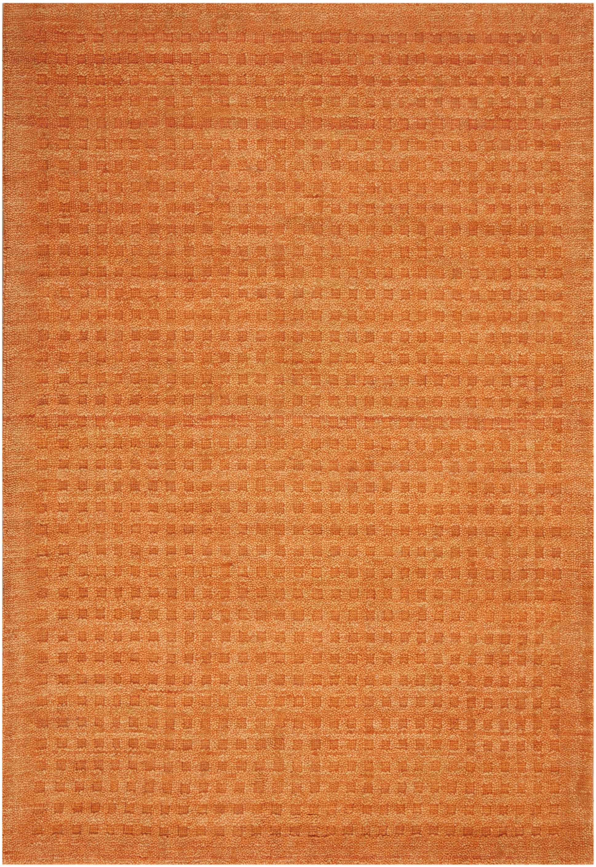 Orange textured area rug with a subtle grid pattern in warm terracotta tones and a woven look, rectangular.
