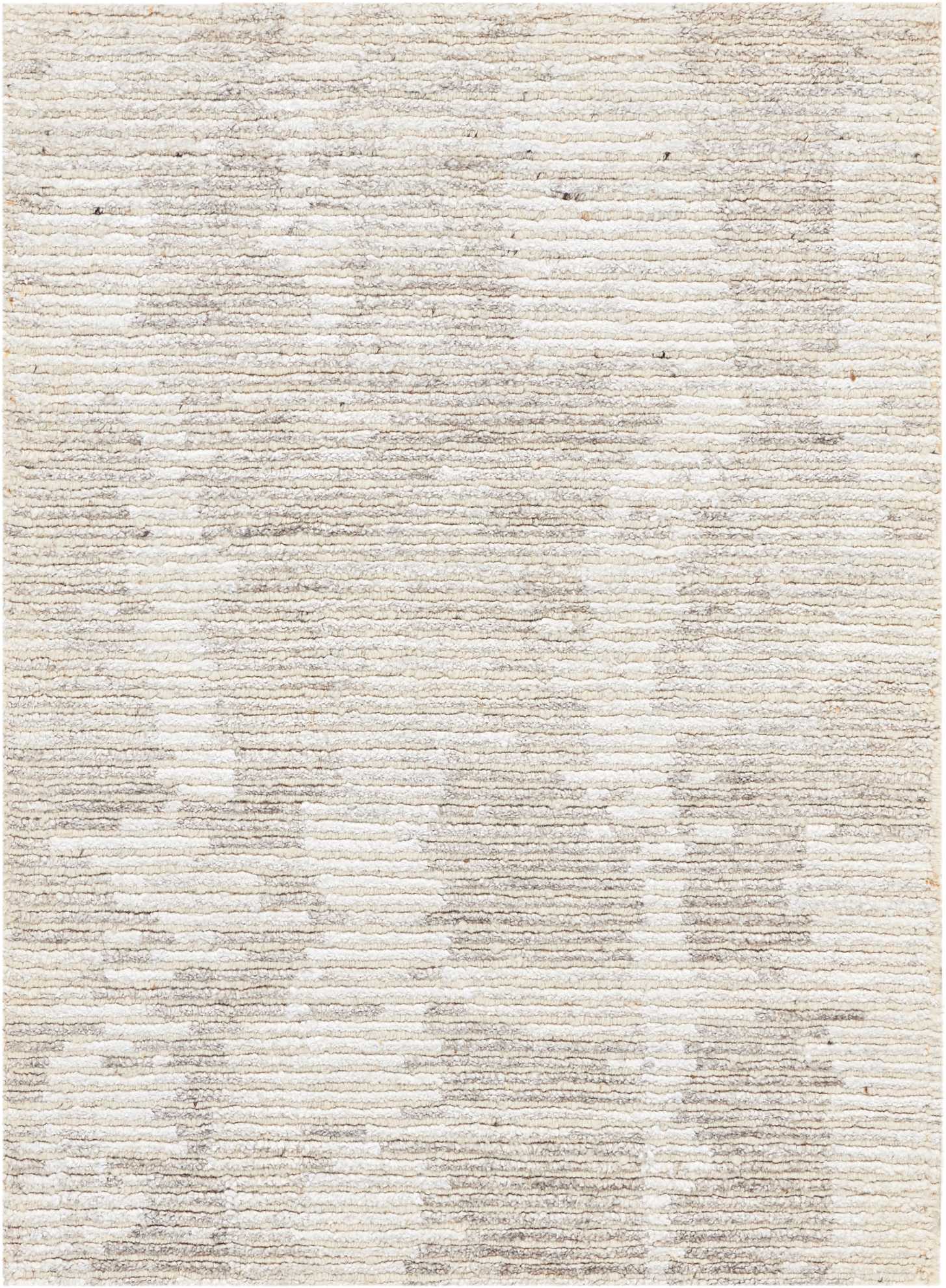 Beige rectangular woven area rug with a subtle taupe abstract pattern; soft, textured, modern neutral decor.