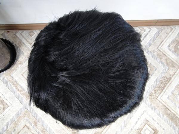 Birch wood & Black Sheepskin Ottoman