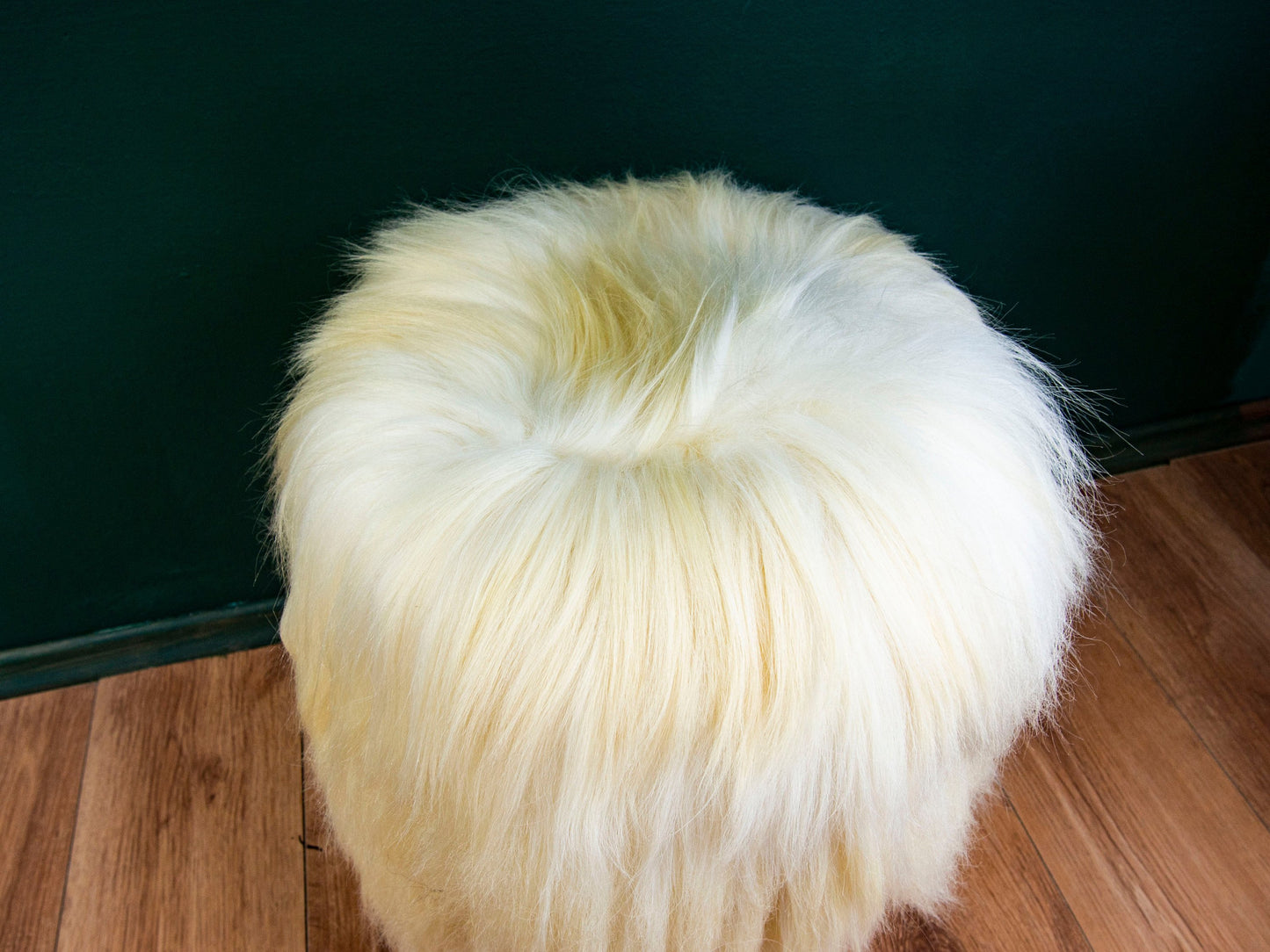 Birch Wood and Cream sheepskin ottoman