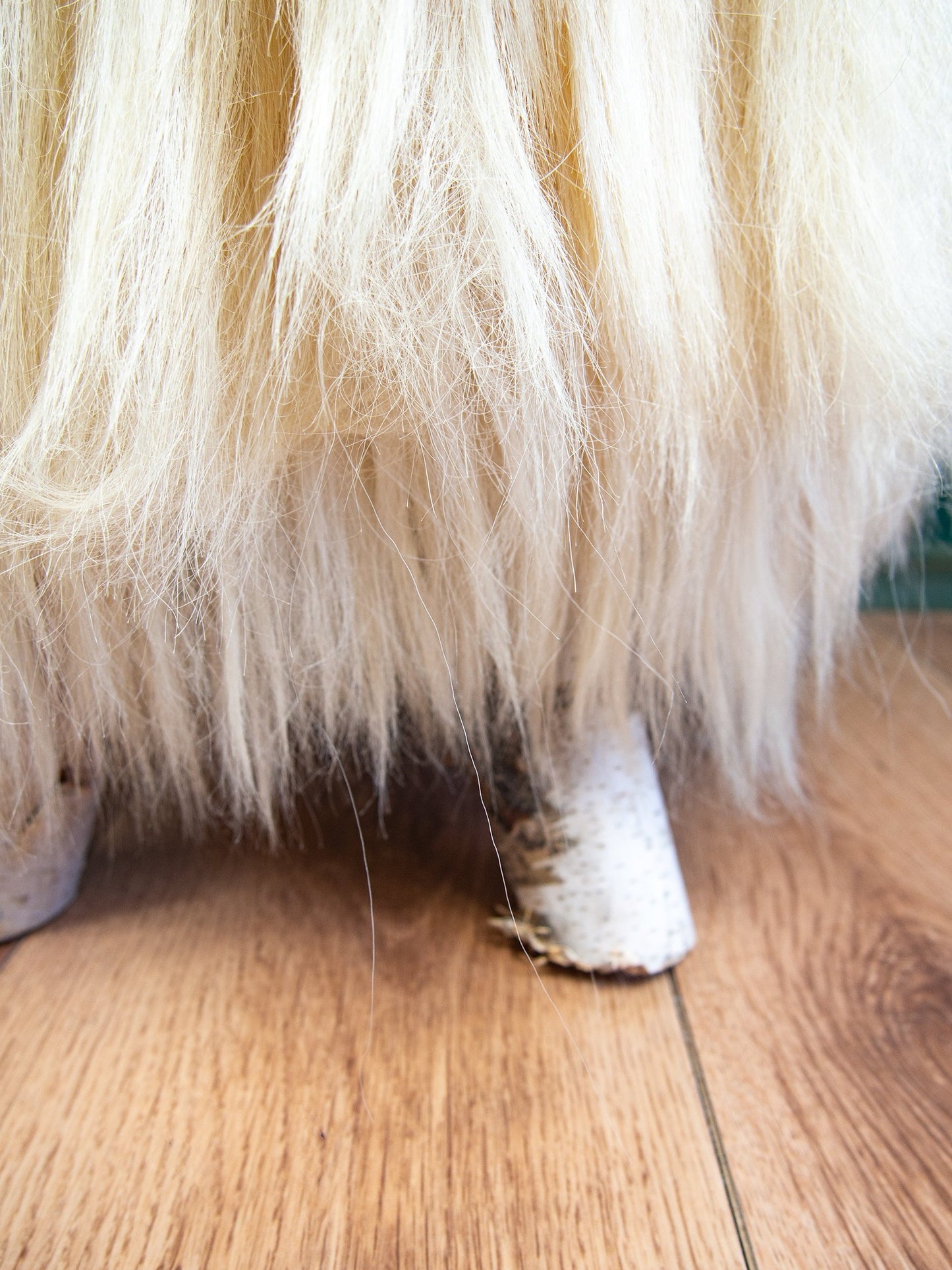 Birch Wood and Cream sheepskin ottoman