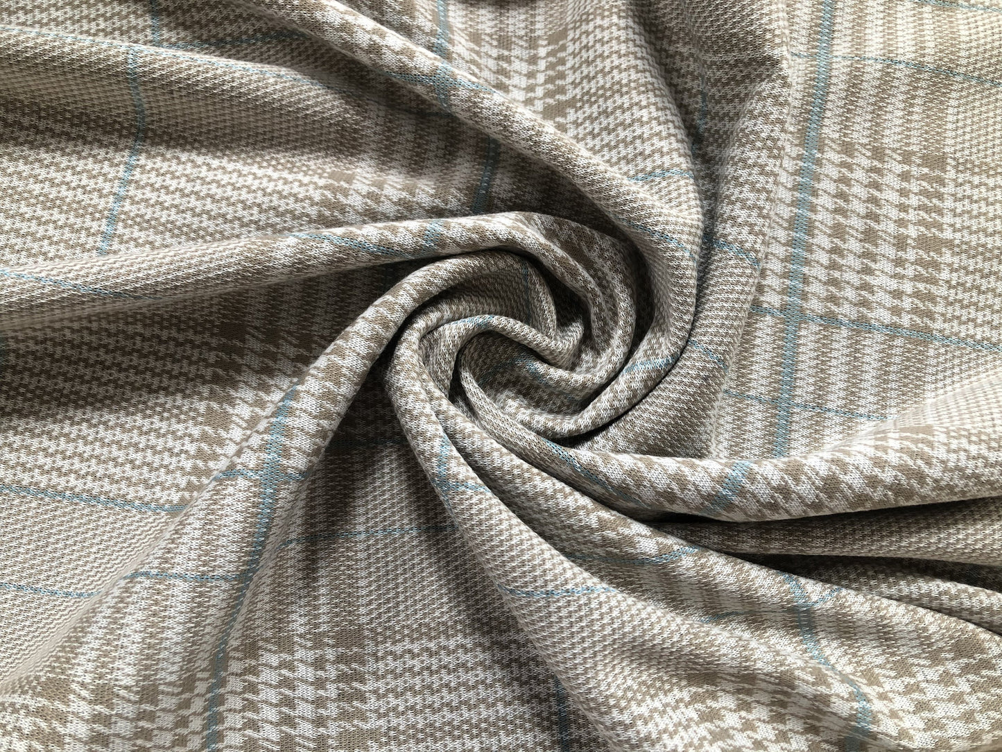 Beige Blue Houndstooth Plaid Stretchy Fabric, Art Gallery Fabrics by