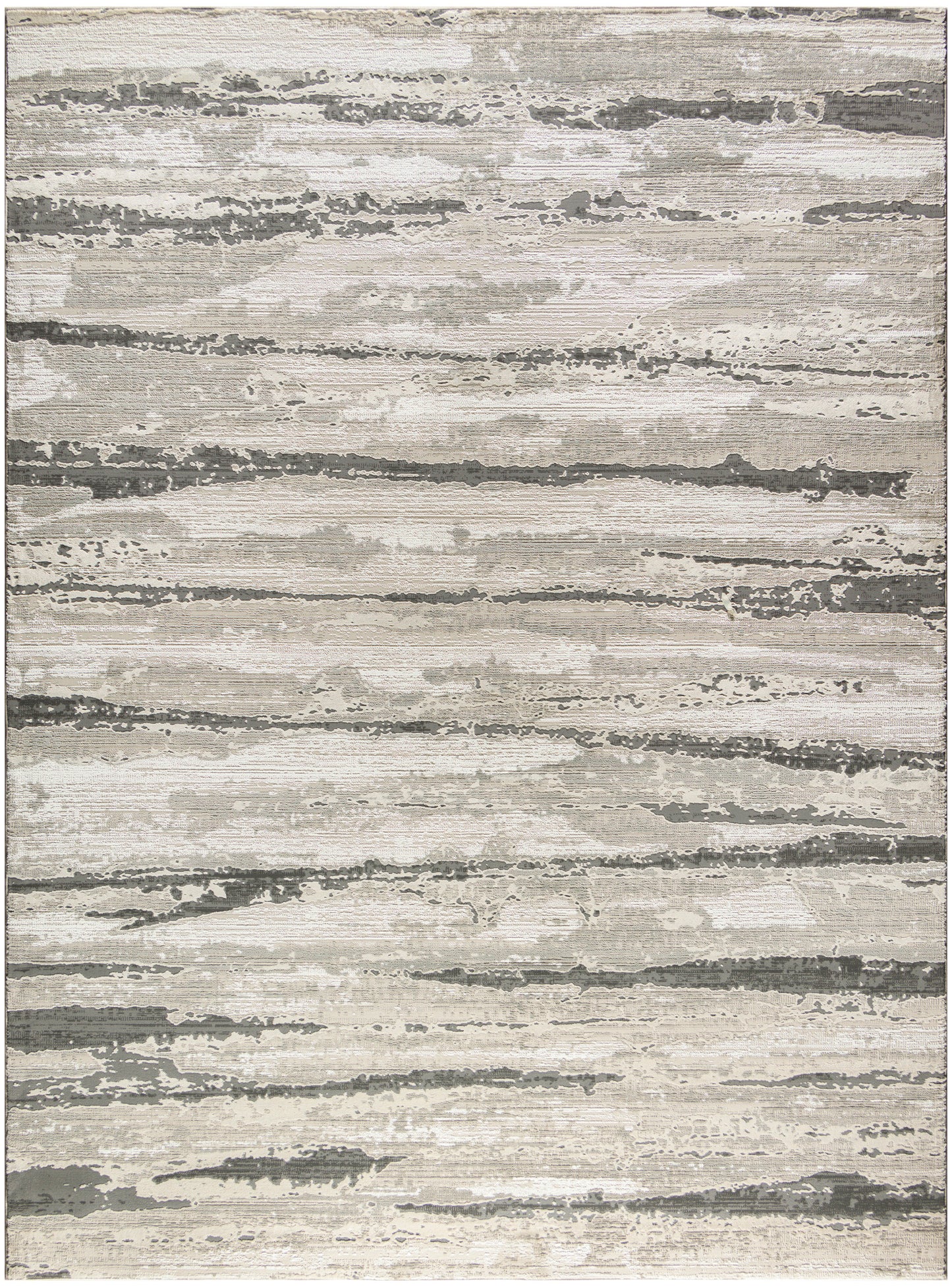 Neutral abstract striped rug in cream, taupe & gray with a distressed brushstroke pattern; modern woven, 8' x 10'.