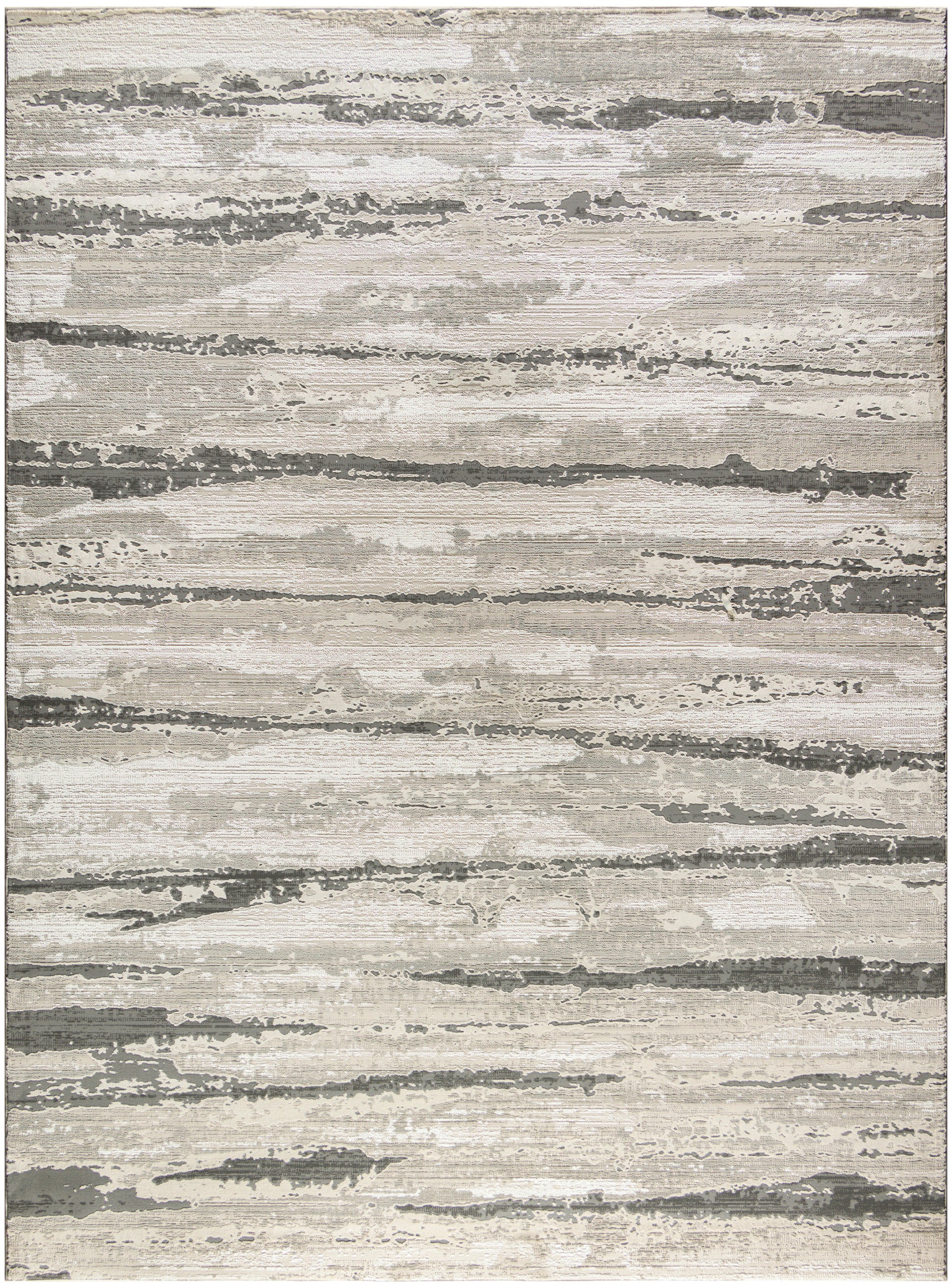 Neutral abstract striped rug in cream, taupe & gray with a distressed brushstroke pattern; modern woven, 8' x 10'.