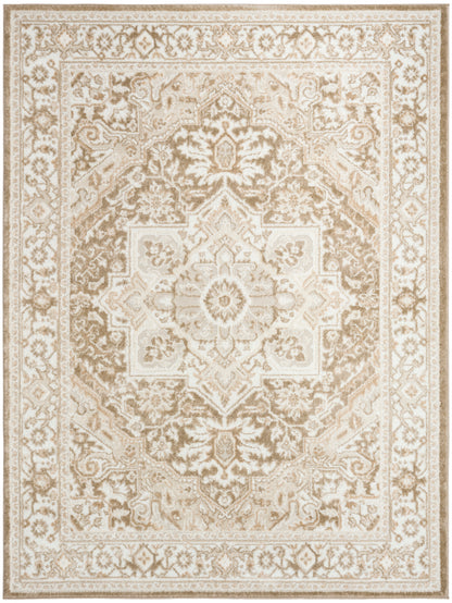 Beige and cream Persian-style area rug with a central medallion and ornate floral border.
