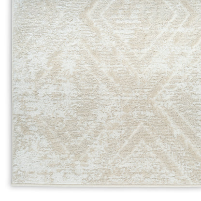 Cream beige textured rug with subtle diamond pattern, plush pile and clean edge.