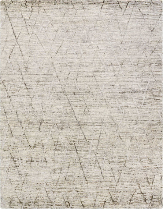 Beige textured rug with subtle gray geometric diamond lines; contemporary neutral area rug.