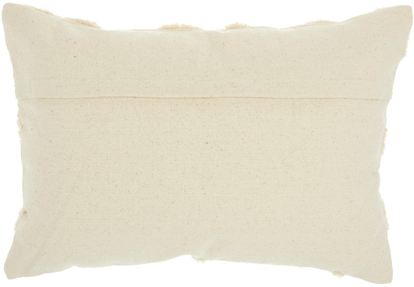 Cream cotton throw pillow with visible weave and center seam, rectangular cushion for sofa or bed.