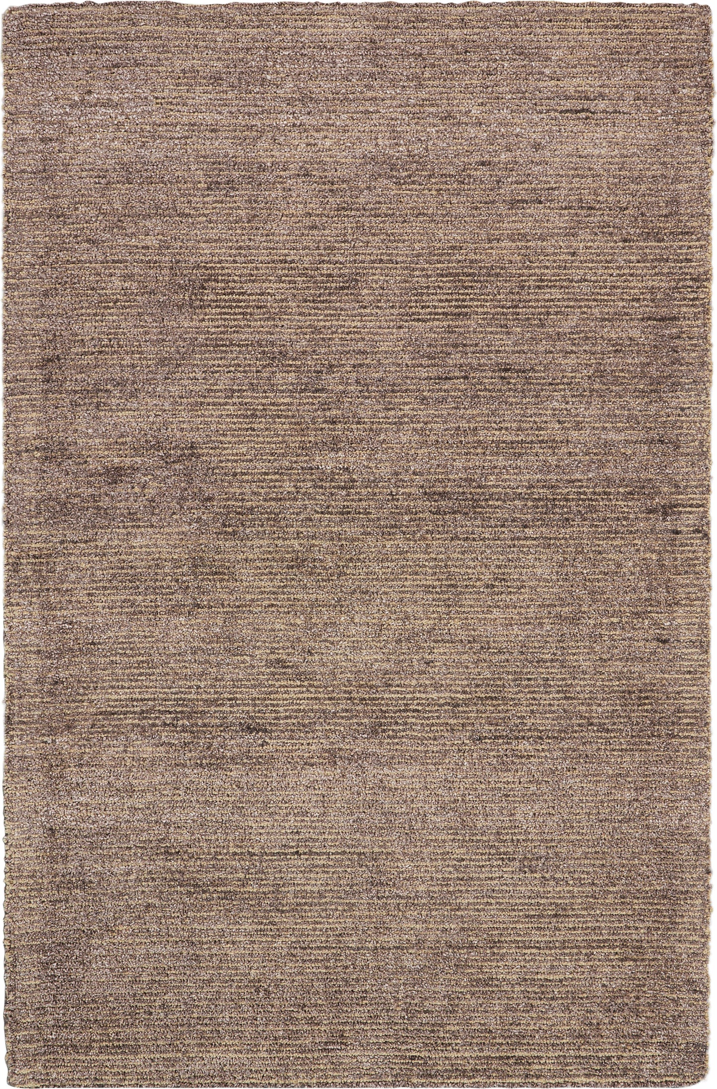 Rectangular brown woven rug with earthy tones and subtle striped texture for living room decor.