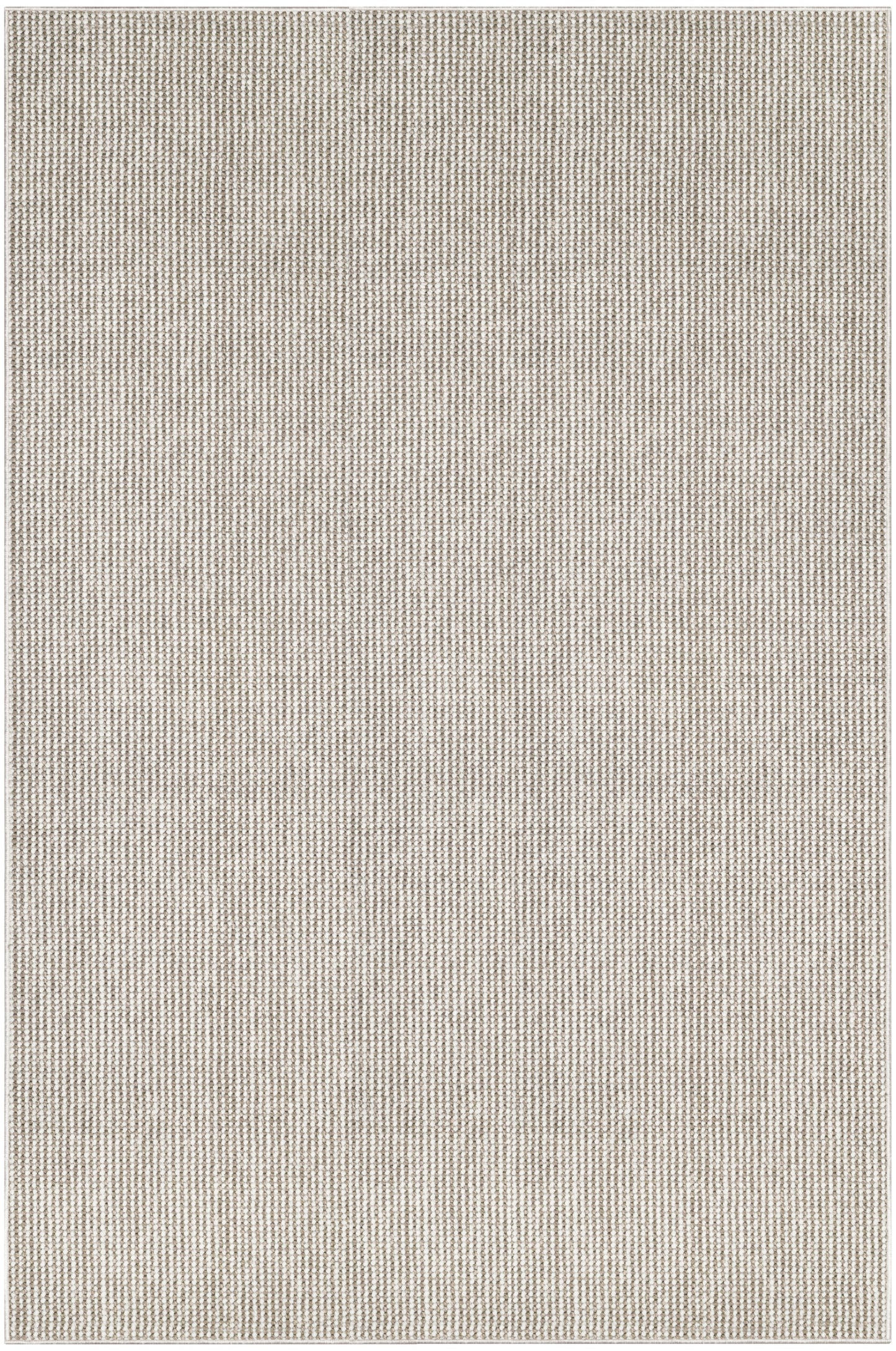 Beige flat-weave rug with tight vertical texture in cream-tan hues; rectangular, neutral farmhouse style.