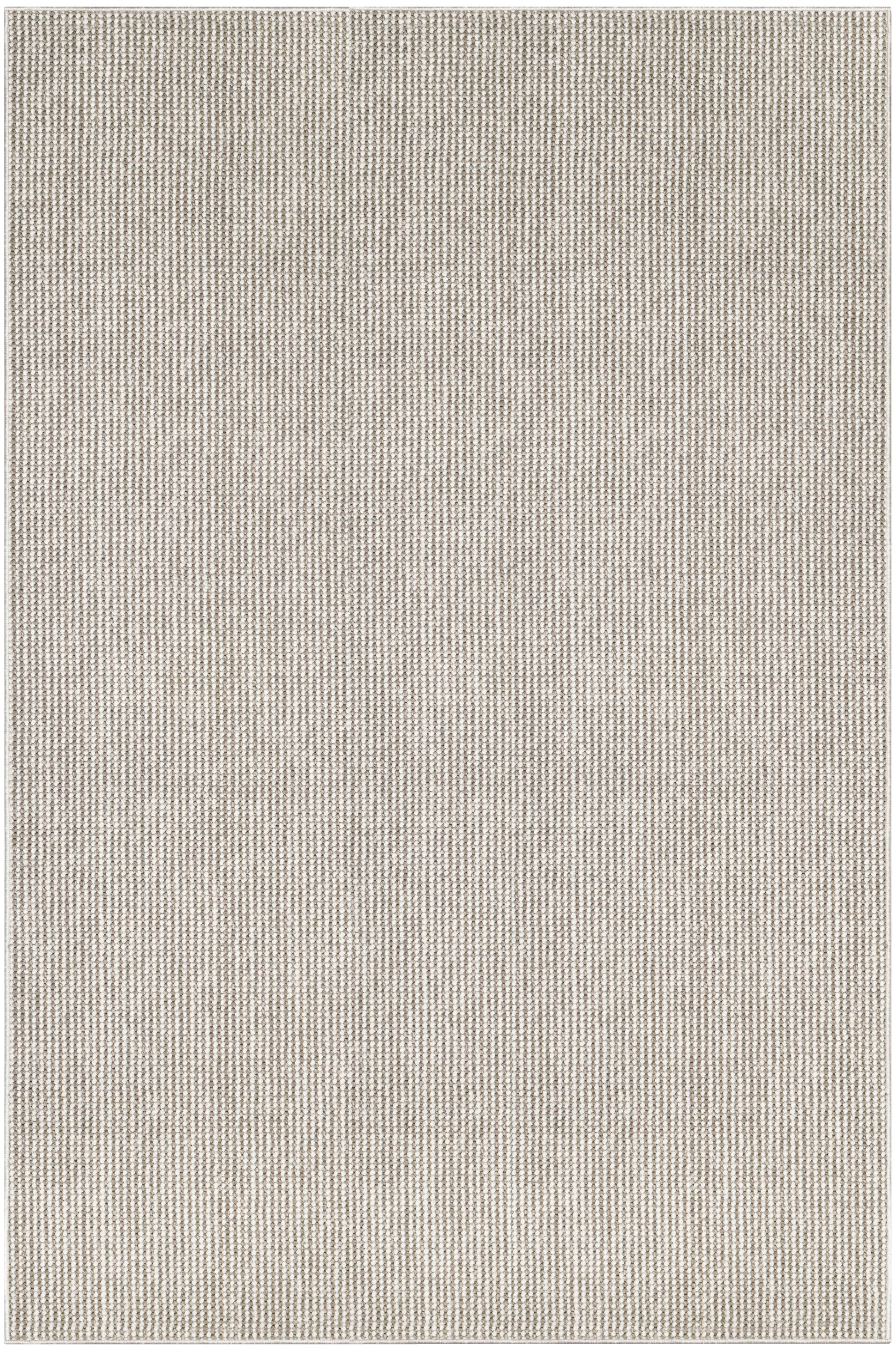 Beige flat-weave rug with tight vertical texture in cream-tan hues; rectangular, neutral farmhouse style.
