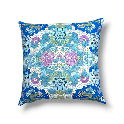 20" Blue Print (90% Cotton, 10% Linen) Pillow Cover in Schumacher Magic Mountain Dragon Fabric