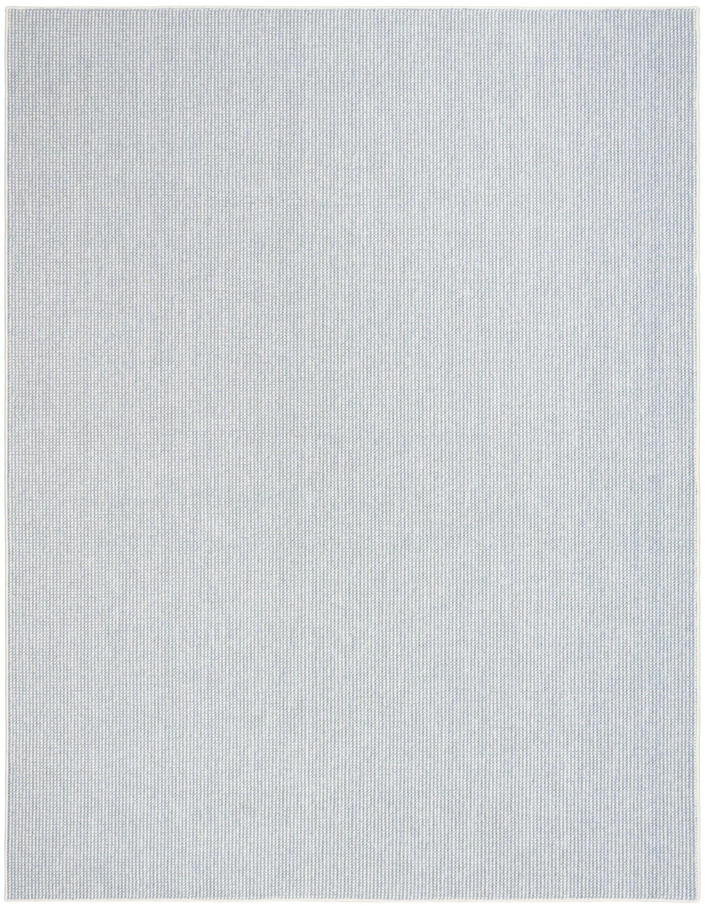 Light blue woven area rug with subtle grid texture; rectangular, ideal for living room or bedroom.
