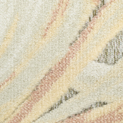 Cream shag rug with pastel pink and pale yellow diagonal stripes and subtle chevron accents.