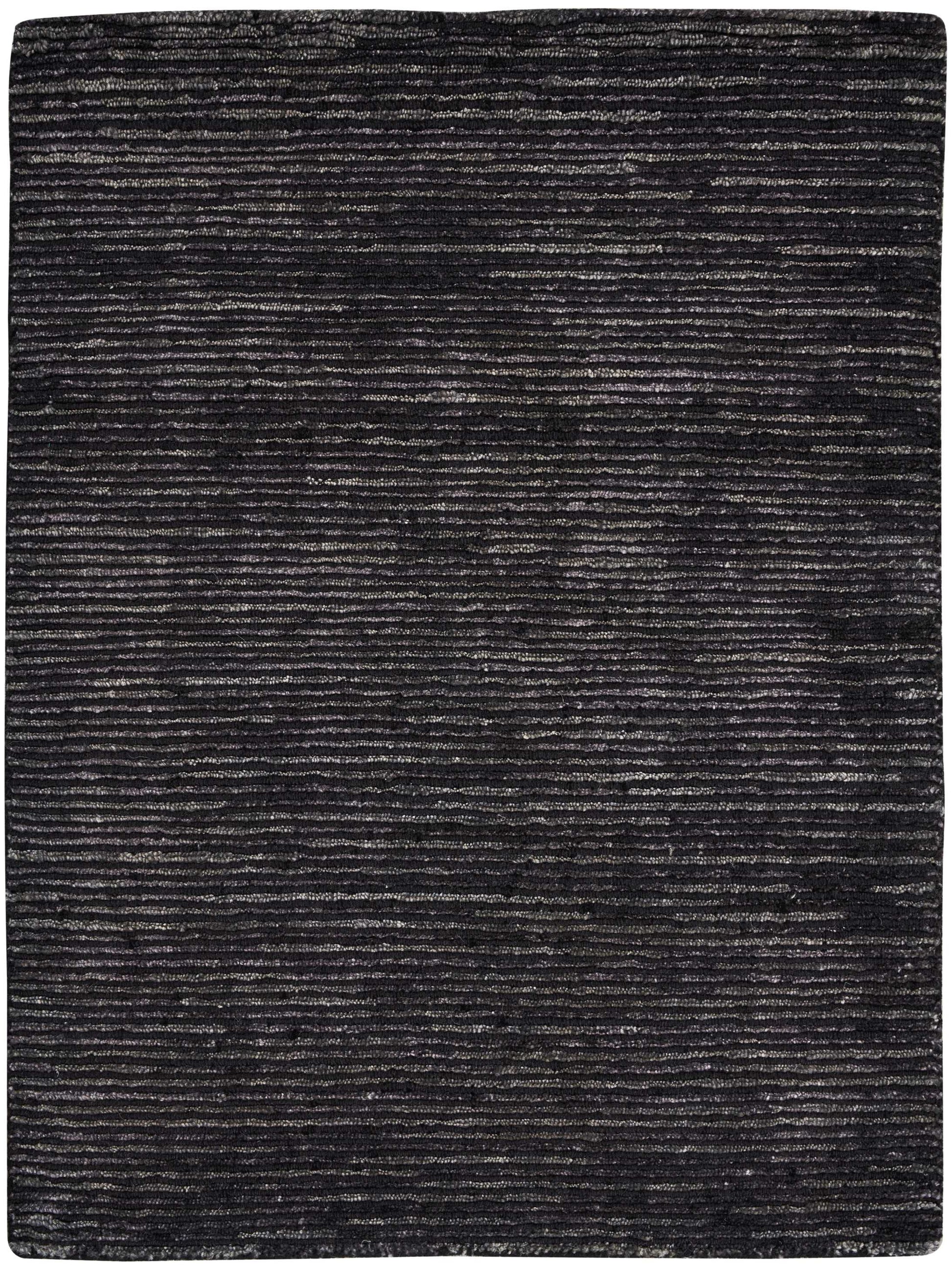 Charcoal rug with subtle thin horizontal stripes in lighter gray.