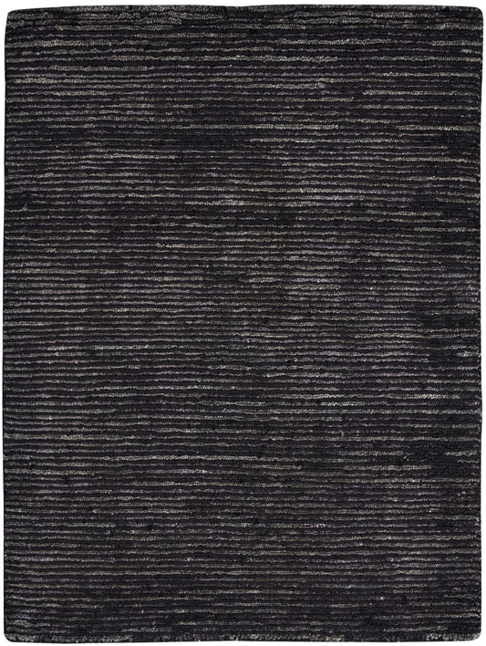 Charcoal rug with subtle thin horizontal stripes in lighter gray.