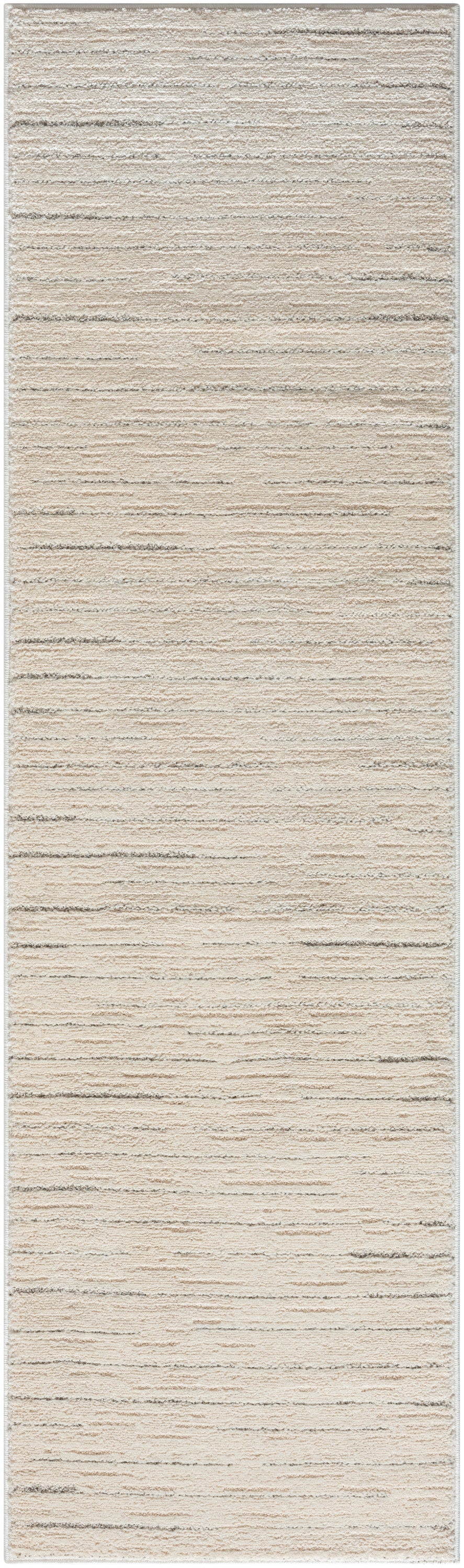 Narrow beige rug runner with a subtle woven texture.