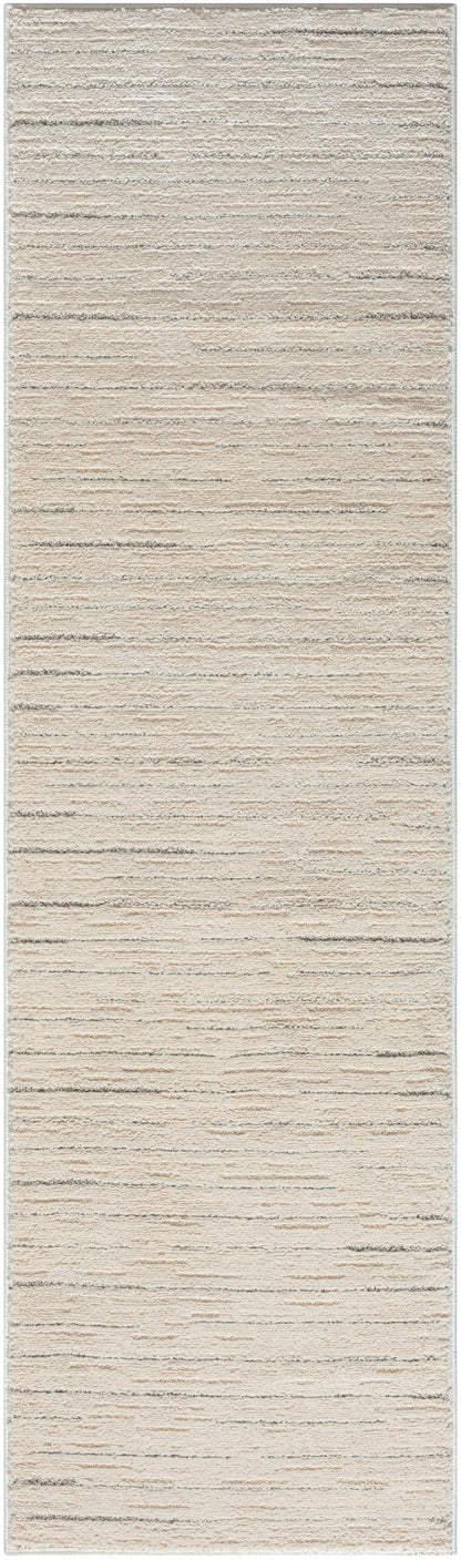 Narrow beige rug runner with a subtle woven texture.